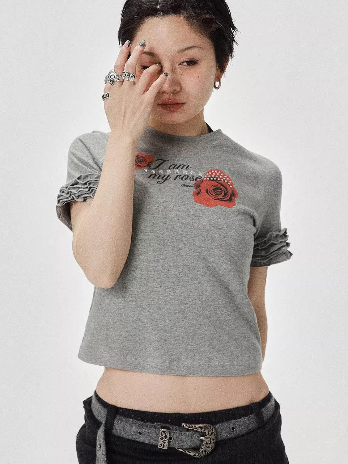 Achihara 2025 Summer Spring Short Sleeve Crop Top T-Shirt