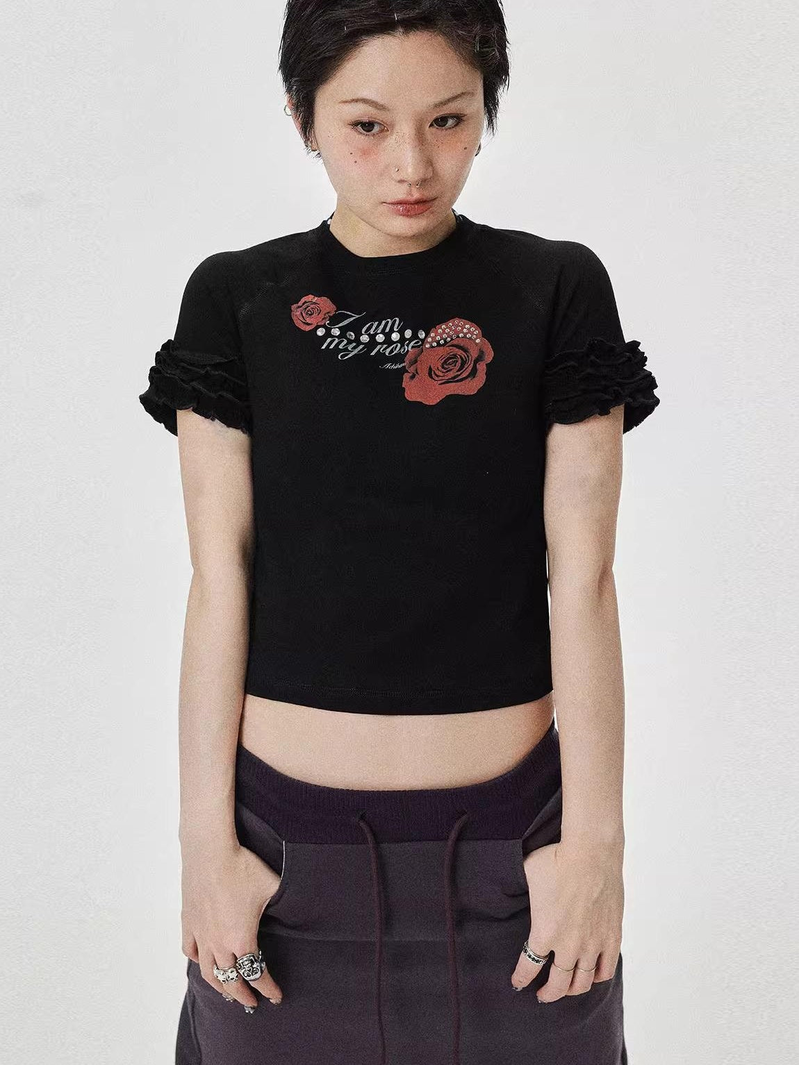 Achihara 2025 Summer Spring Short Sleeve Crop Top T-Shirt