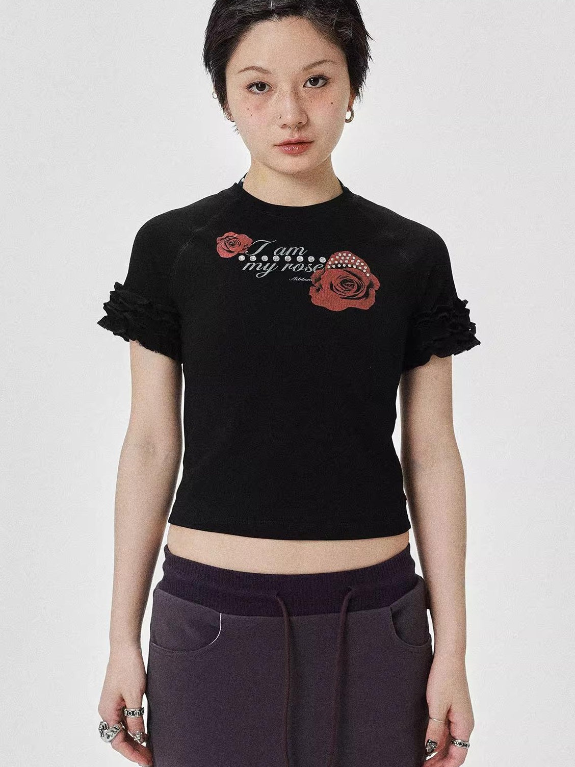 Achihara 2025 Summer Spring Short Sleeve Crop Top T-Shirt