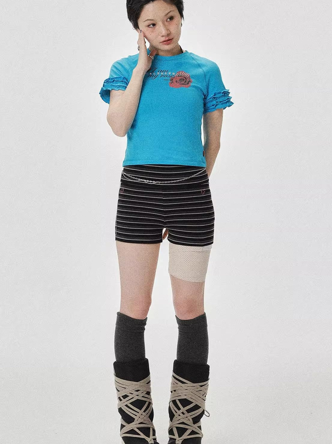 Achihara 2025 Summer Spring Short Sleeve Crop Top T-Shirt