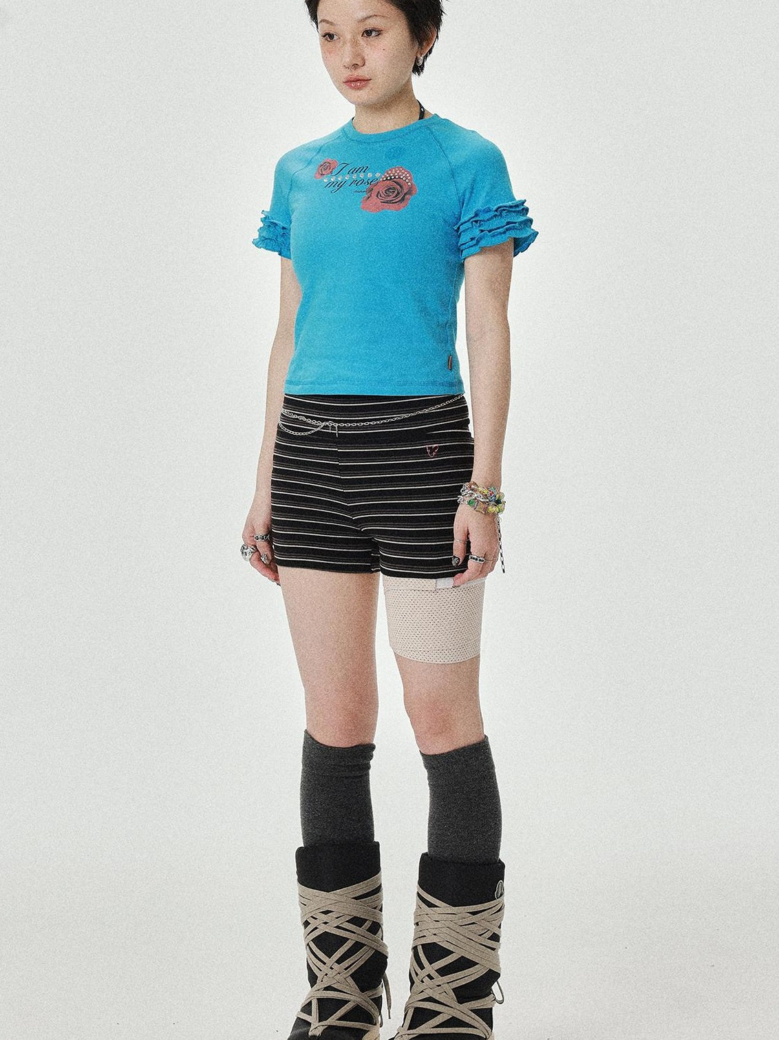 Achihara 2025 Summer Spring Short Sleeve Crop Top T-Shirt