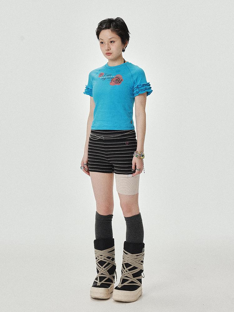 Achihara 2025 Summer Spring Short Sleeve Crop Top T-Shirt