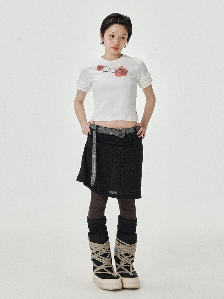 Achihara 2025 Summer Spring Short Sleeve Crop Top T-Shirt