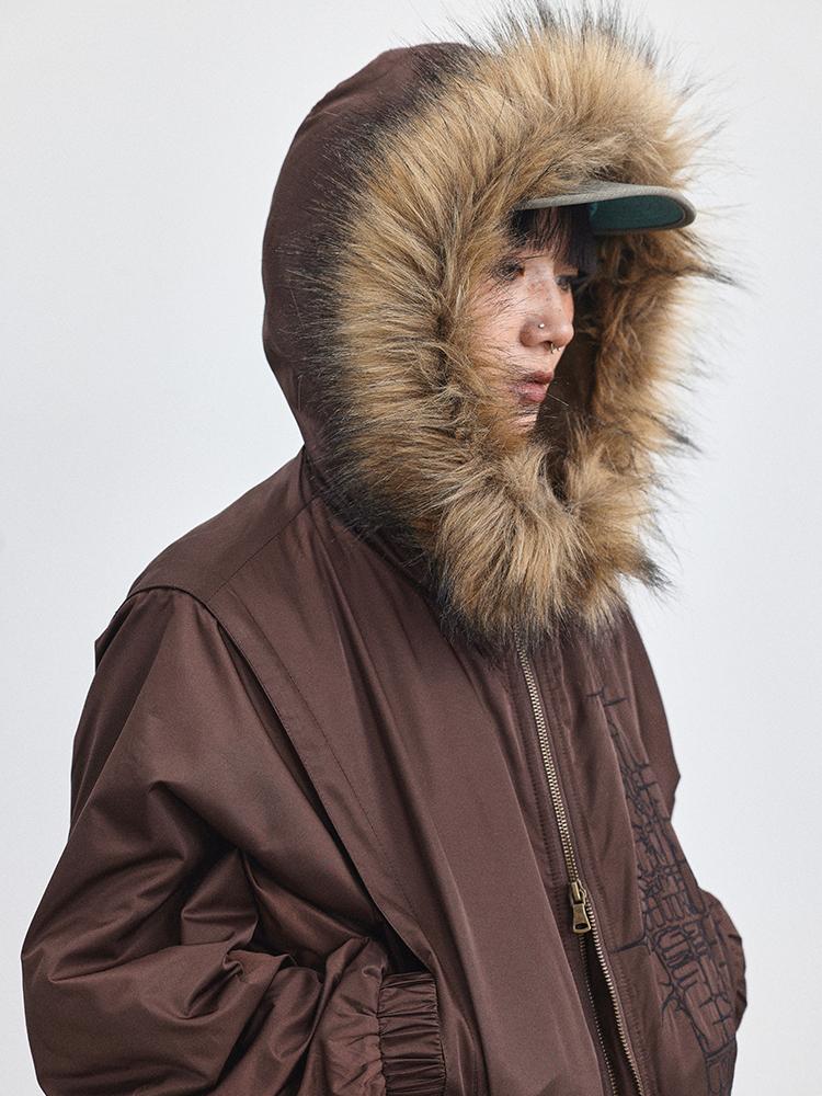 Achihara 2025 Winter Jacket With Fur Collar Windbreaker Coat