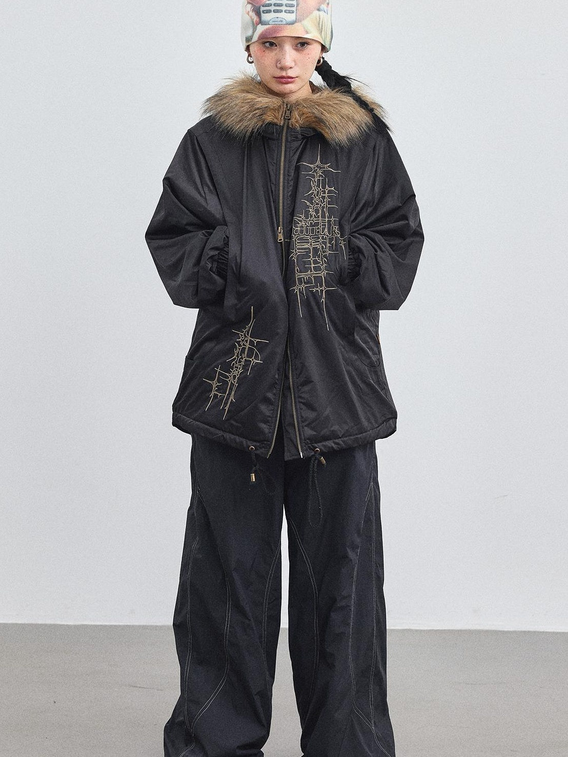 Achihara 2025 Winter Jacket With Fur Collar Windbreaker Coat