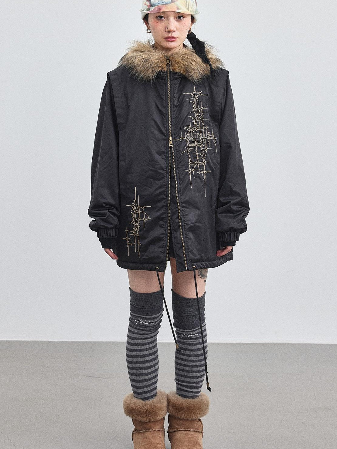 Achihara 2025 Winter Jacket With Fur Collar Windbreaker Coat