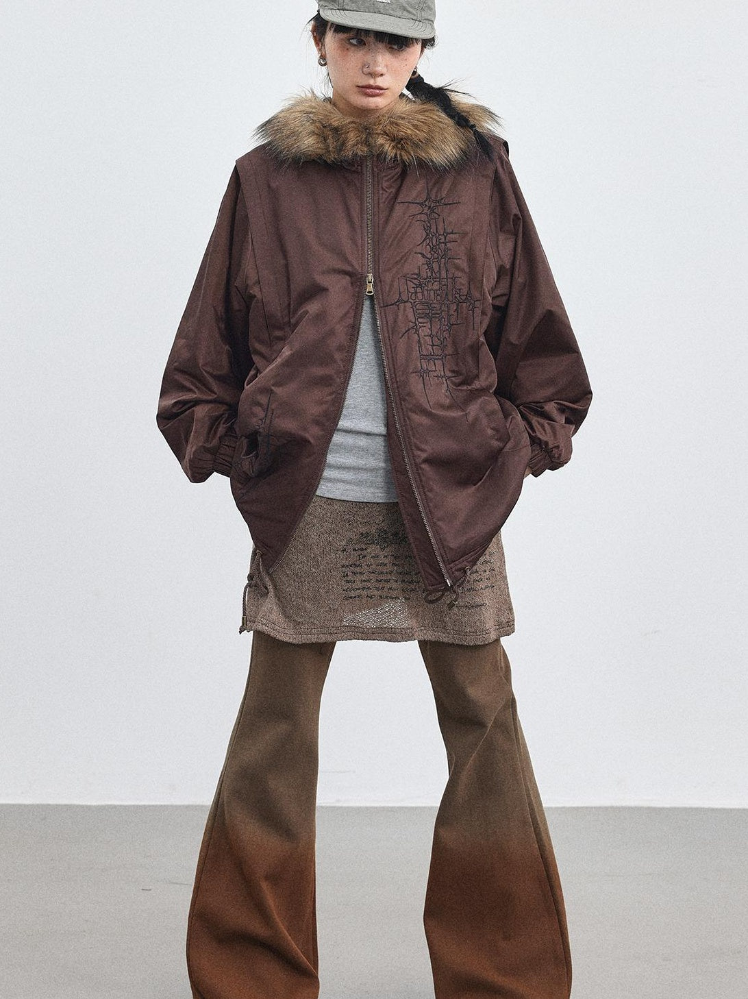 Achihara 2025 Winter Jacket With Fur Collar Windbreaker Coat