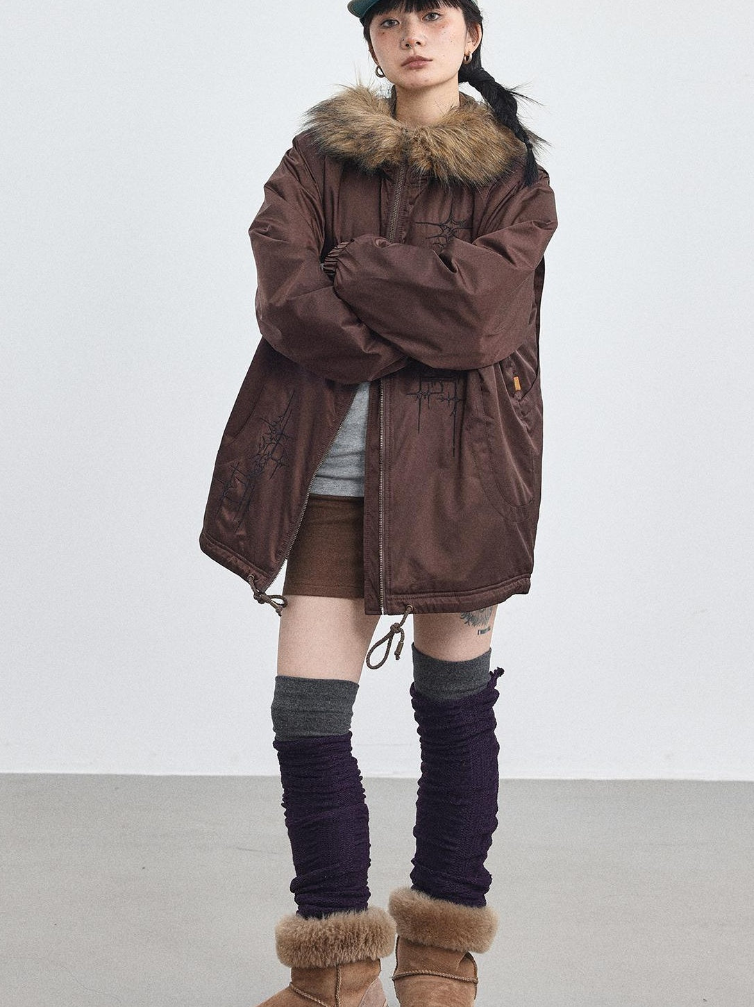 Achihara 2025 Winter Jacket With Fur Collar Windbreaker Coat