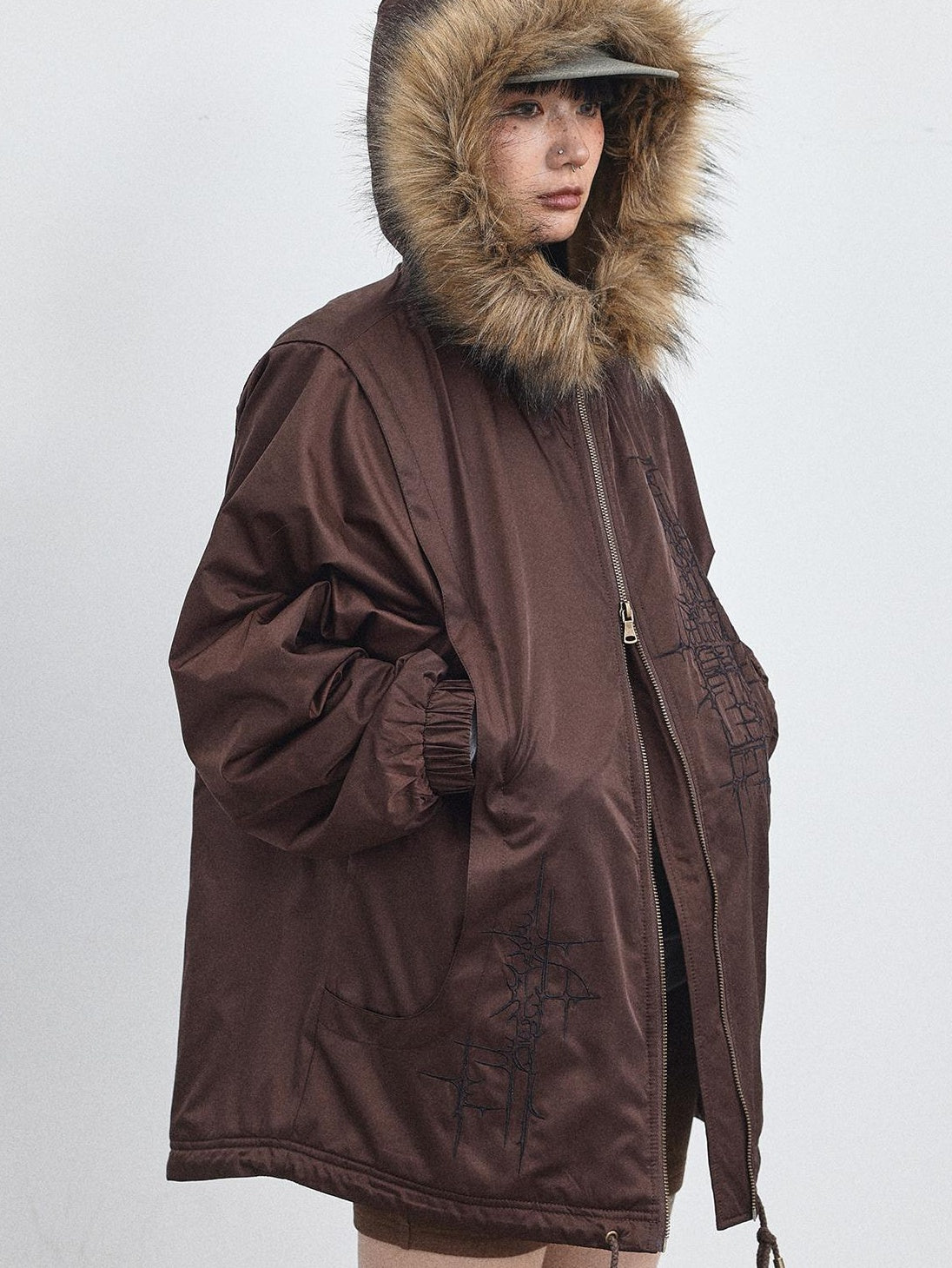 Achihara 2025 Winter Jacket With Fur Collar Windbreaker Coat