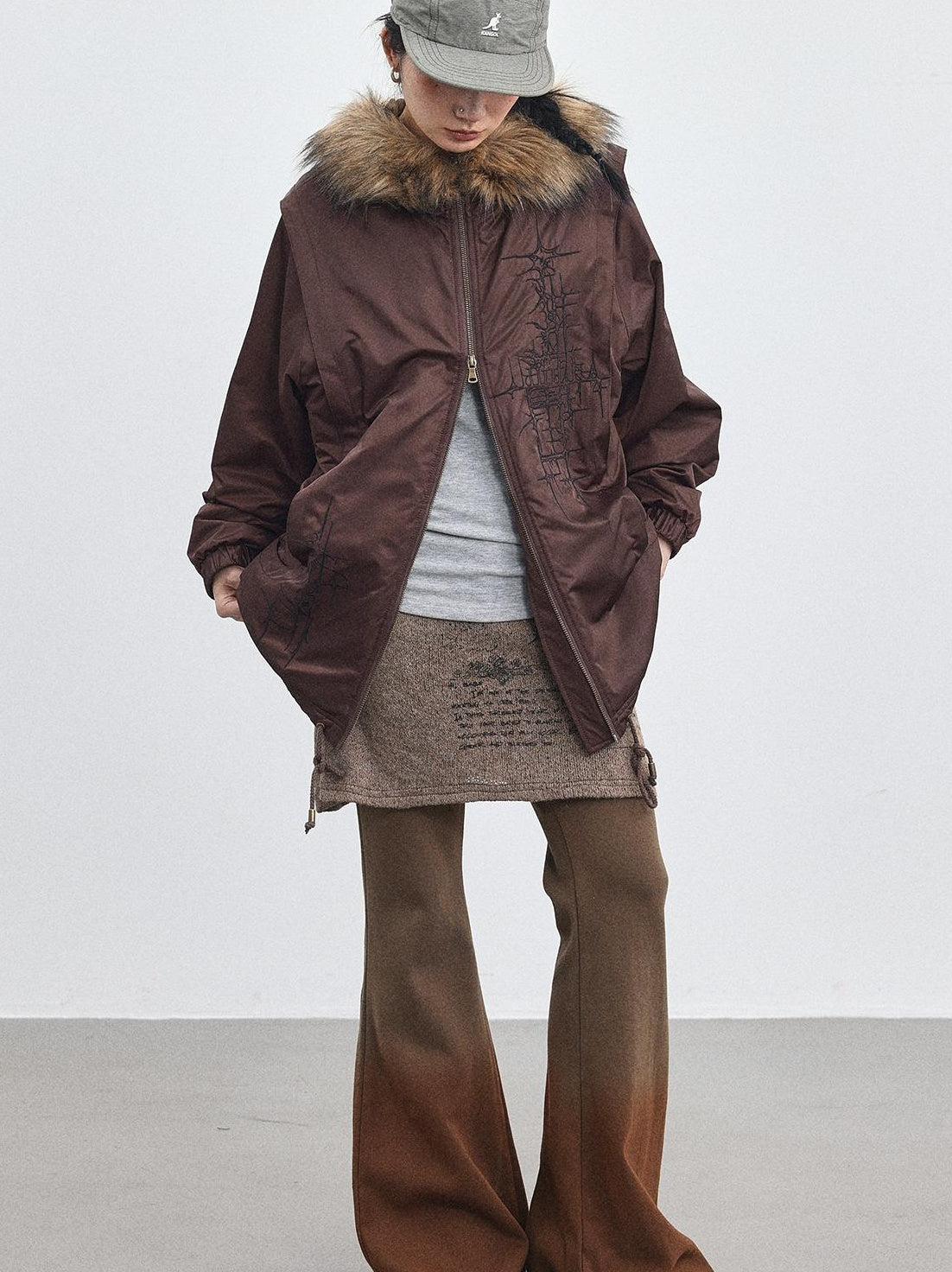 Achihara 2025 Winter Jacket With Fur Collar Windbreaker Coat