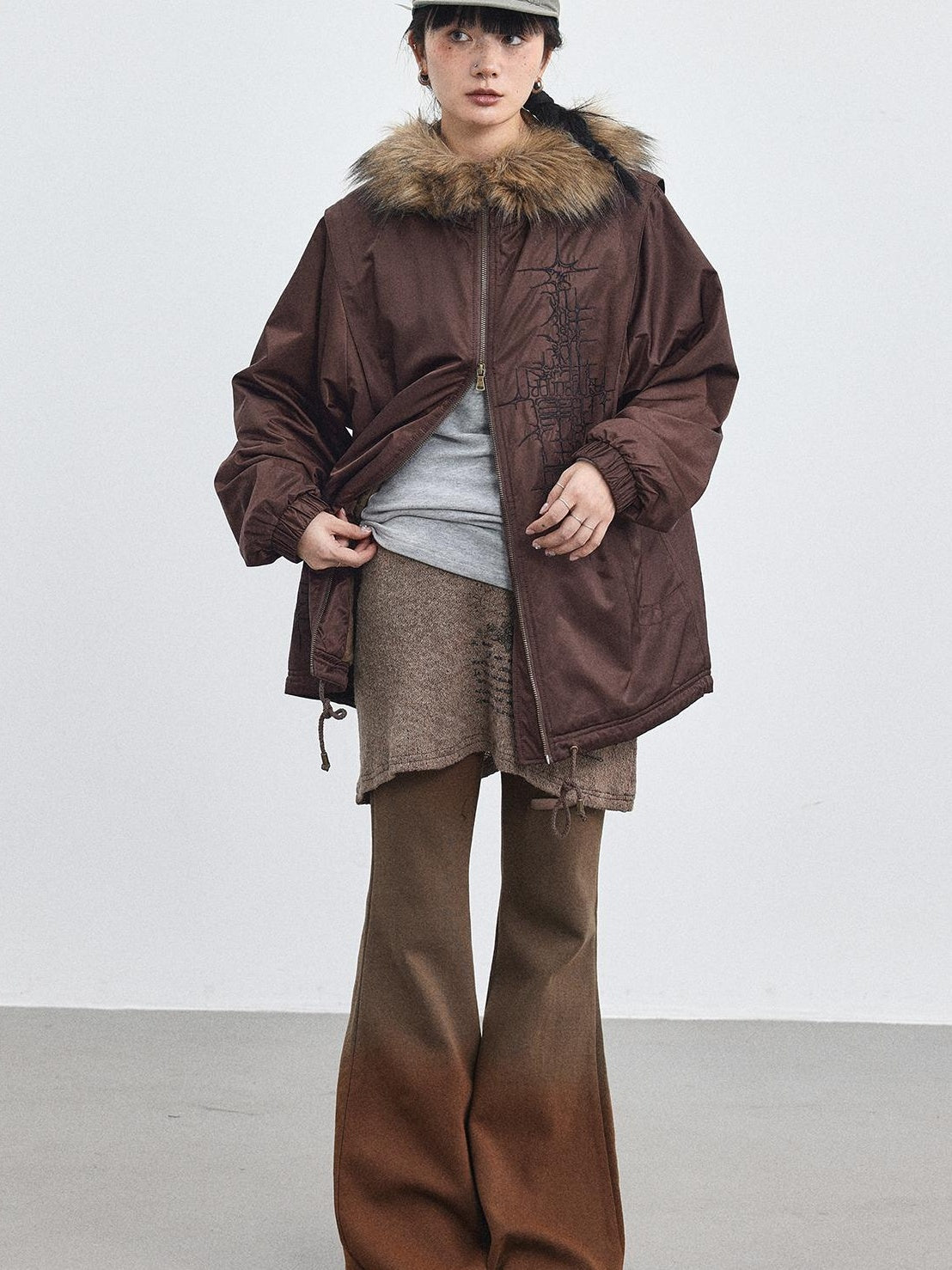 Achihara 2025 Winter Jacket With Fur Collar Windbreaker Coat