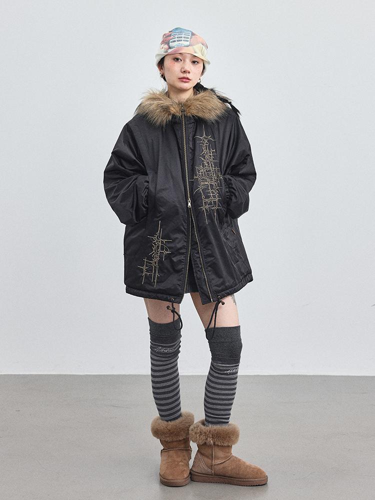 Achihara 2025 Winter Jacket With Fur Collar Windbreaker Coat