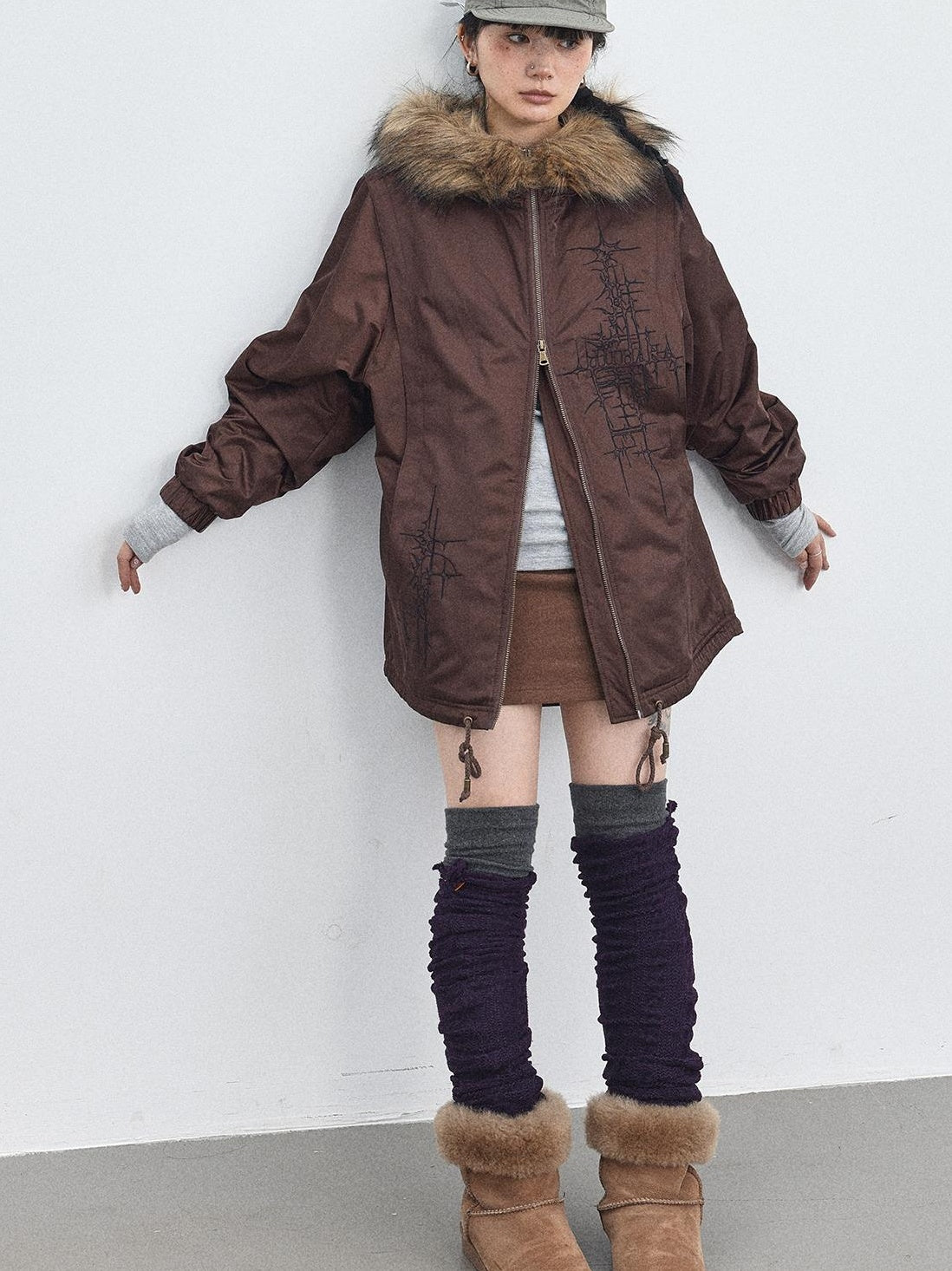 Achihara 2025 Winter Jacket With Fur Collar Windbreaker Coat