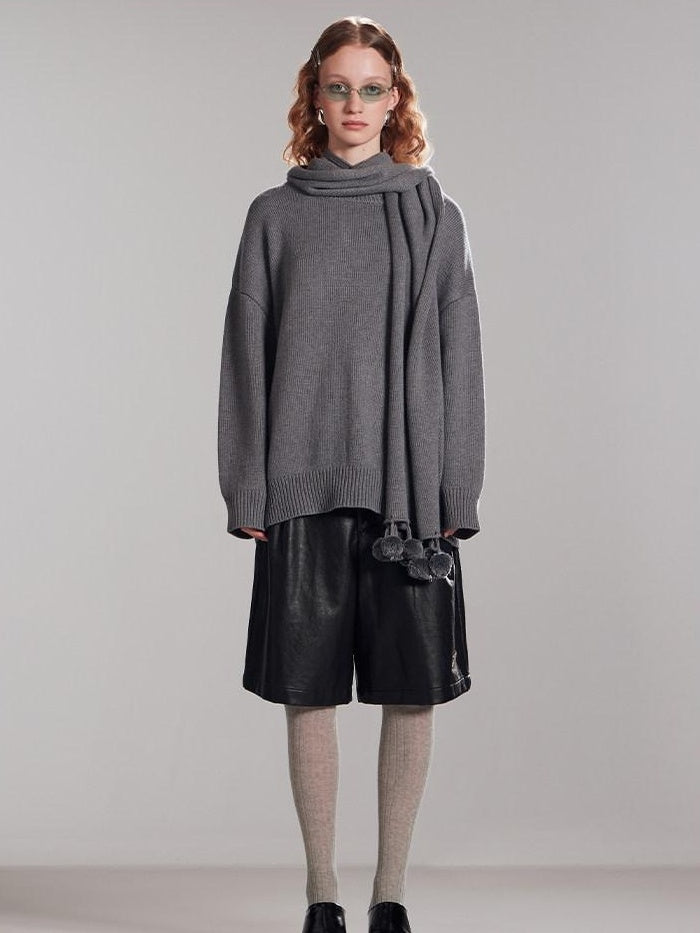 RUN TO THE FUTURE Thermal Commuter Loose Unisex Wool Cashmere Crewneck Gray Sweaters