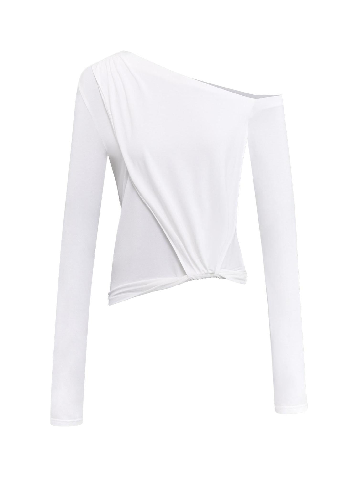 RUN TO THE FUTURE Moisture Wicking Lyocell Slim Asymmetric Neck Ruched Long Sleeve T-Shirts