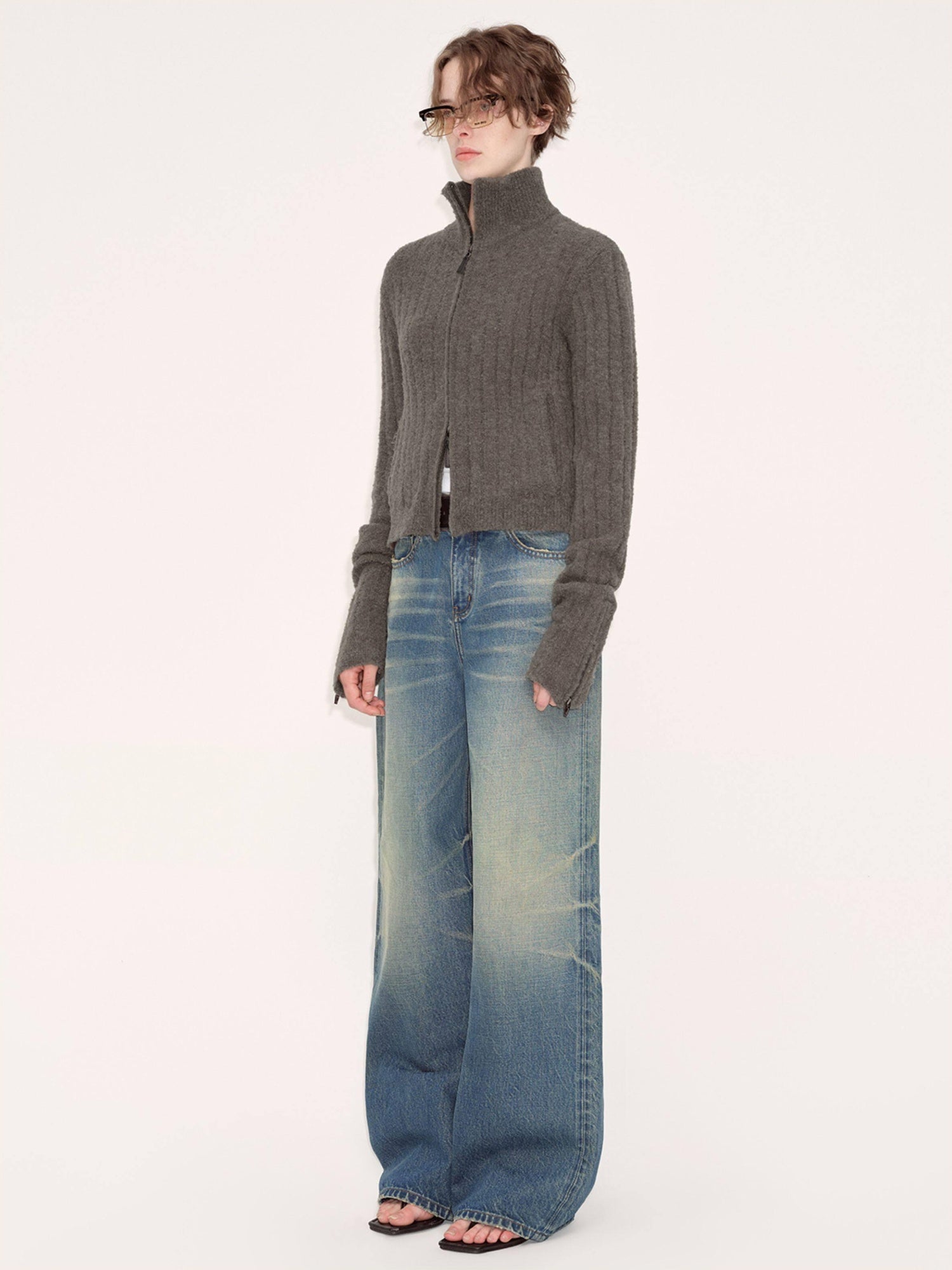 RUN TO THE FUTURE Washed Vintage Blue Low Rise Loose Fit Unisex High Cotton Denim Straight Jeans