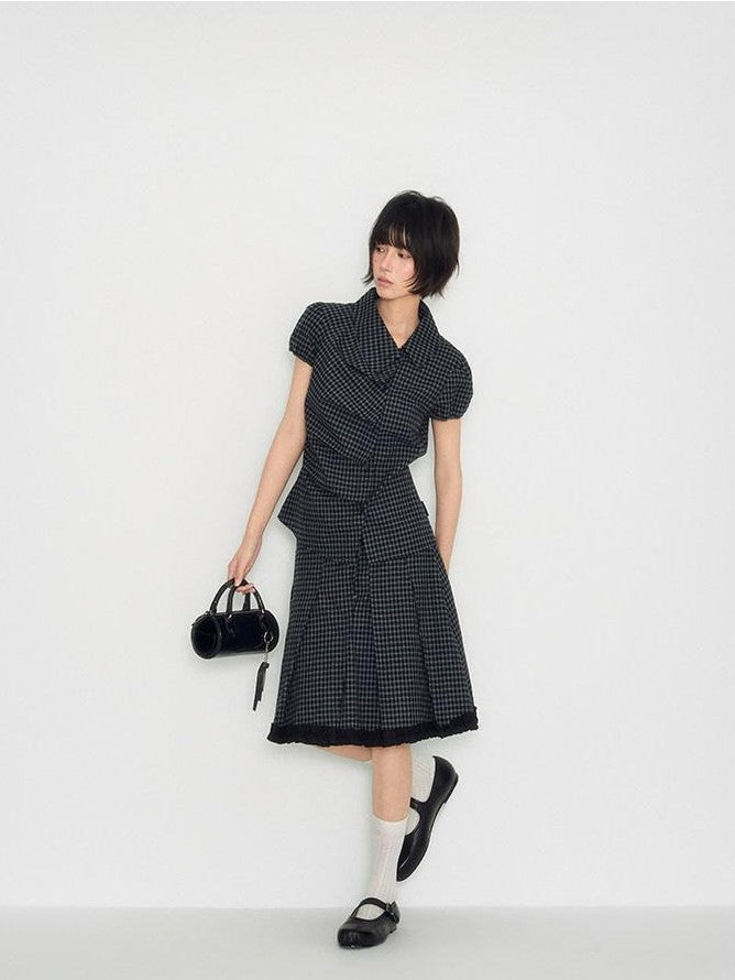 NAPSNAPS Plaid Ruffle Splice Vintage Women&