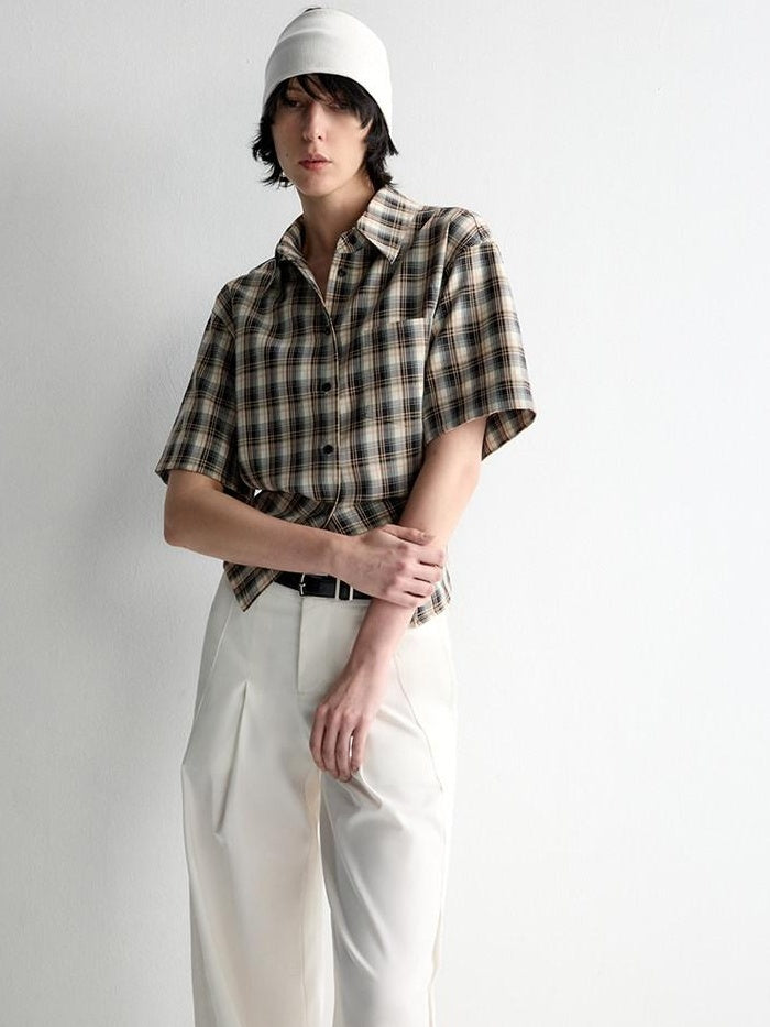 RUN TO THE FUTURE Skin Friendly Breathable Vintage Slim Tie Women Plaid Button Collar Shirts