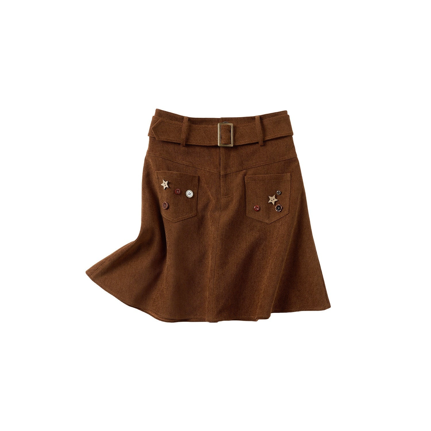 OuttheBlue_Handsewn_Embroidery_Minimalist_A_Line_Mid_Waist_Caramel_Polyester_Midi_Skirts_MISSTT