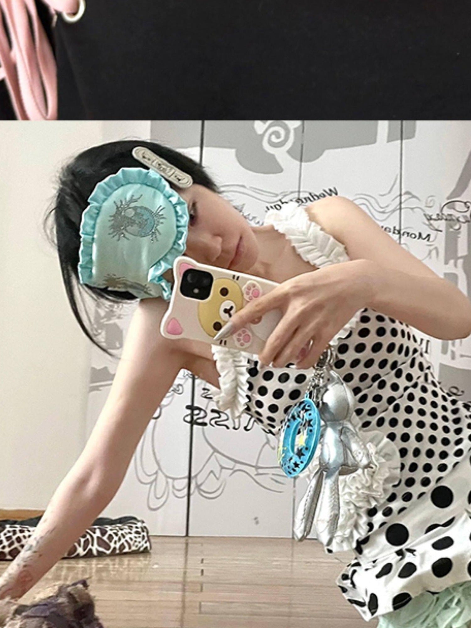 nit alcove Soft Cute Soothing Silk Eye Mask Polka Dot And Solid Colors Sleep Accessories