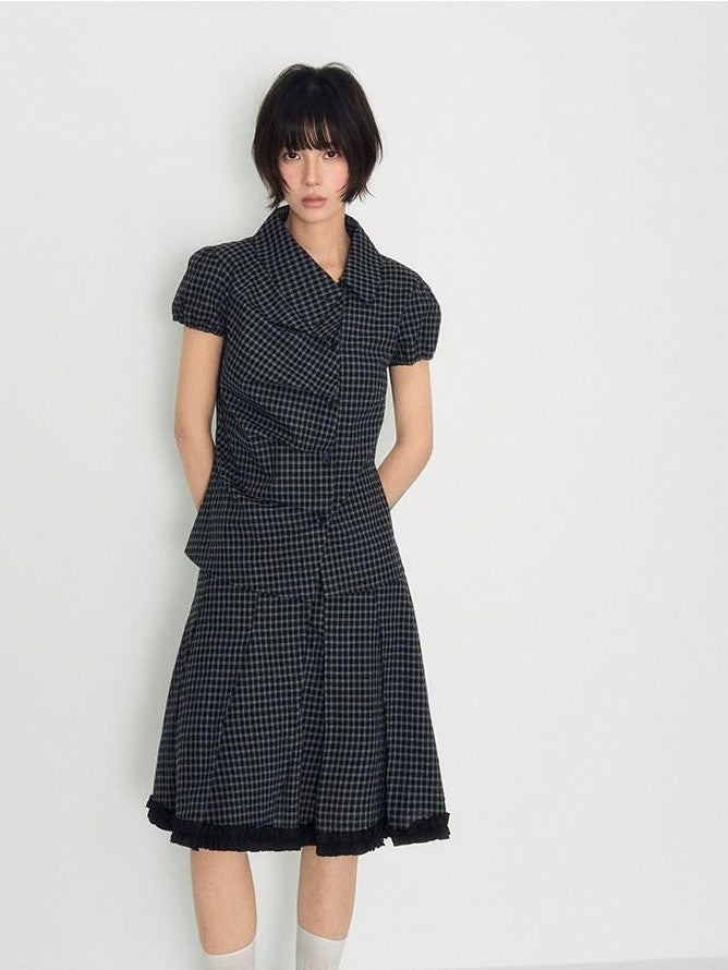 NAPSNAPS Plaid Ruffle Splice Vintage Women&