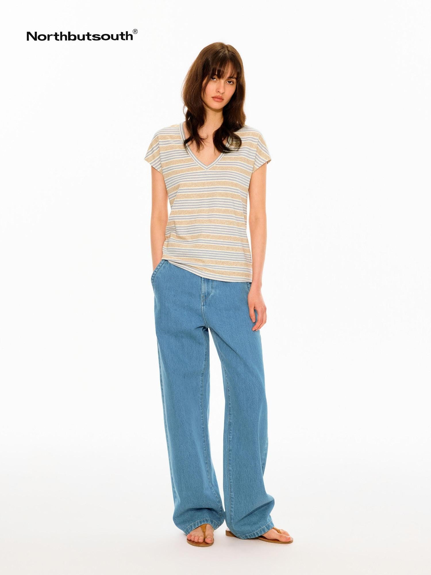 Northbutsouth Mid Blue Slant Pocket Adjustable Back Paris Button Women&