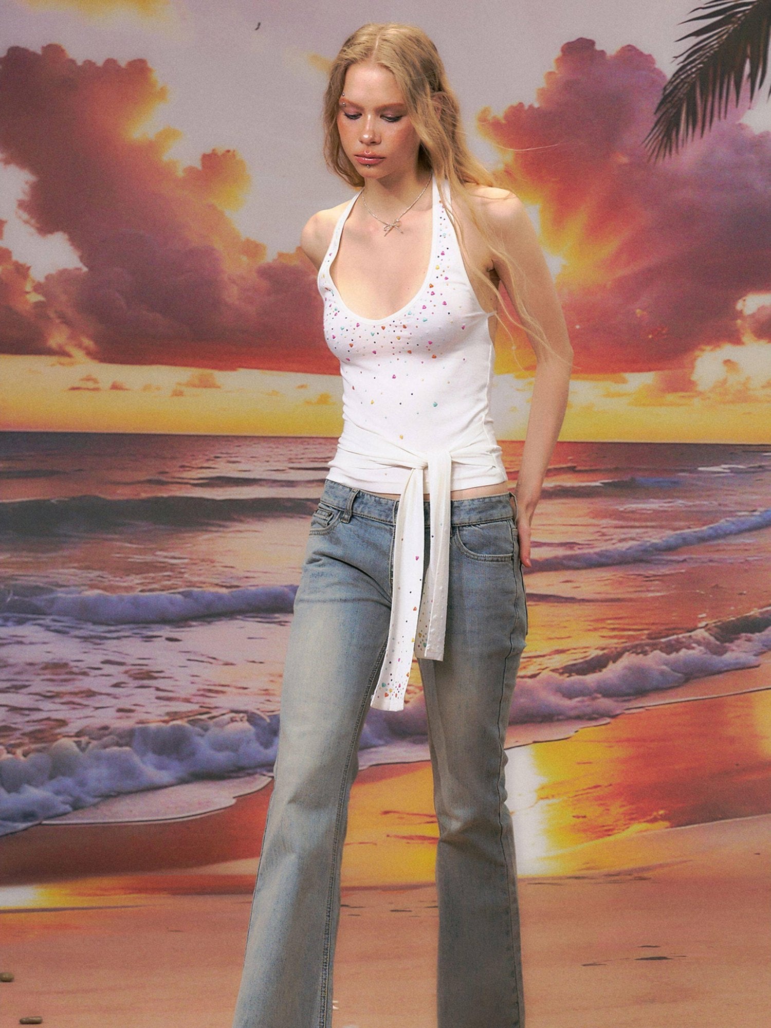 The NeverMore Sexy Backless Modal Cropped Halter Slim Fit Unlined Moonlight White Camisoles