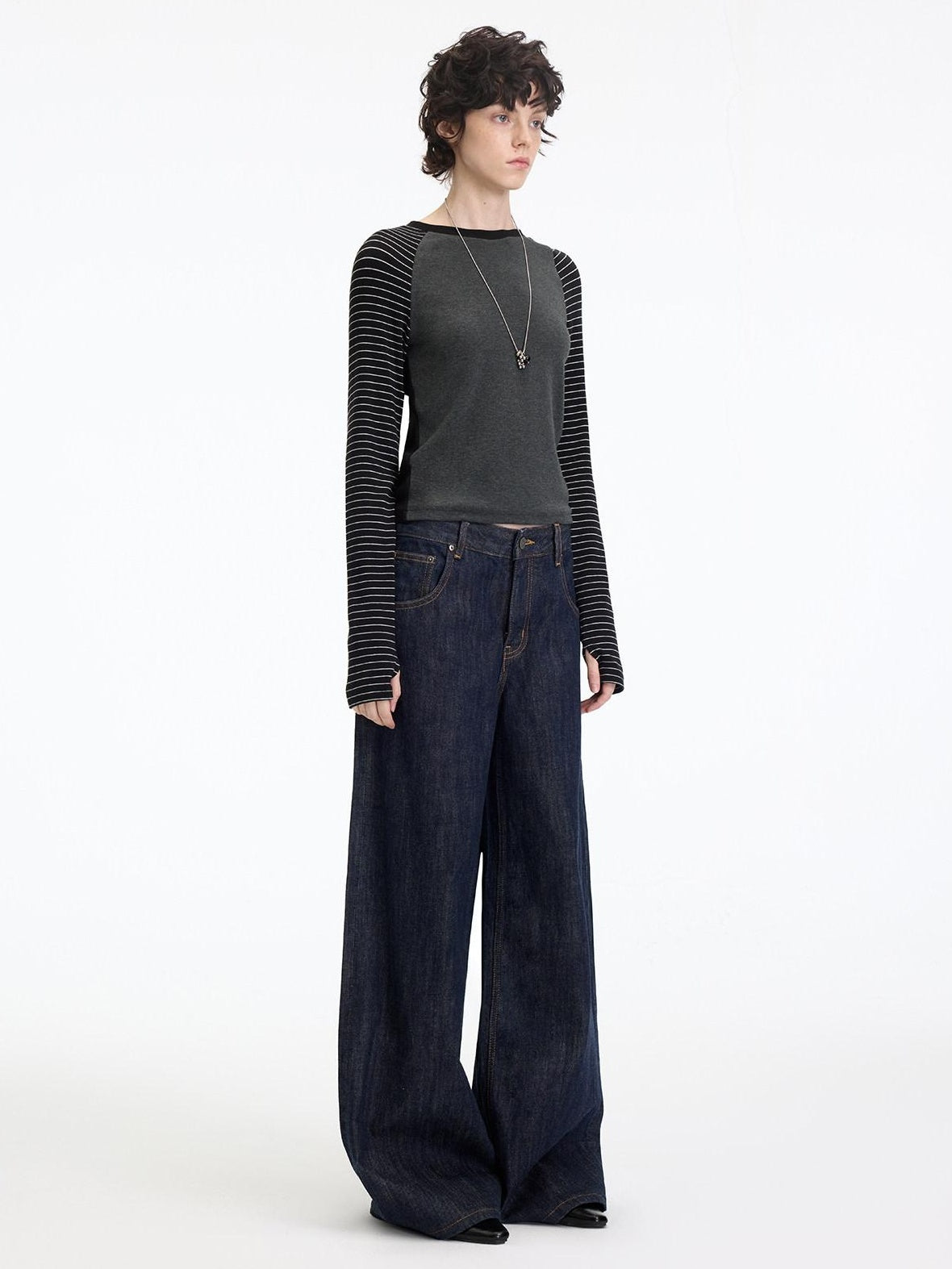 RUN TO THE FUTURE Casual Natural Waist Wide Leg Cotton Zipper Women Indigo Straight Jeans