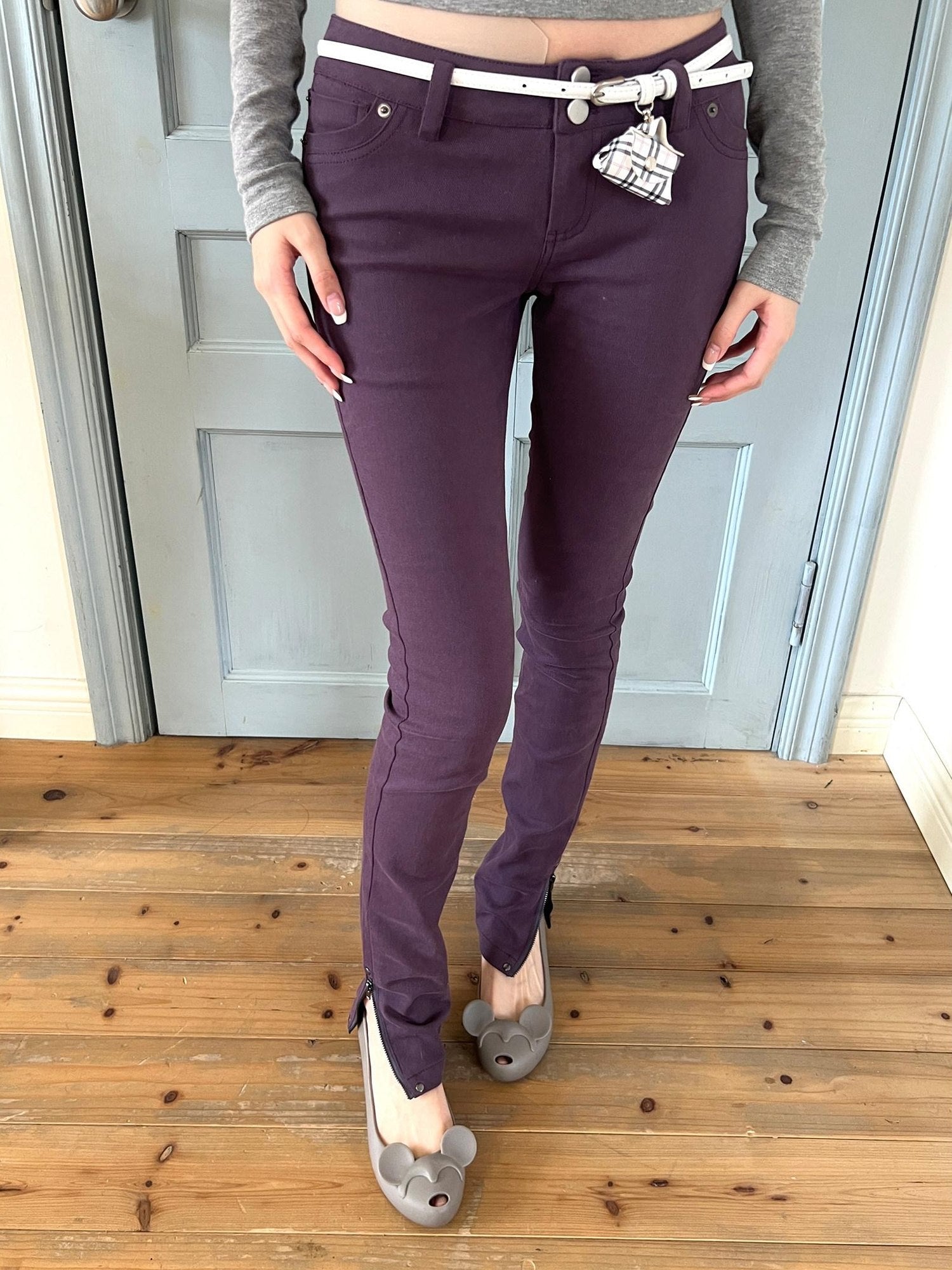 nit alcove High Stretch Printed Cotton Low Waist Slim Button Fly Straight Pants