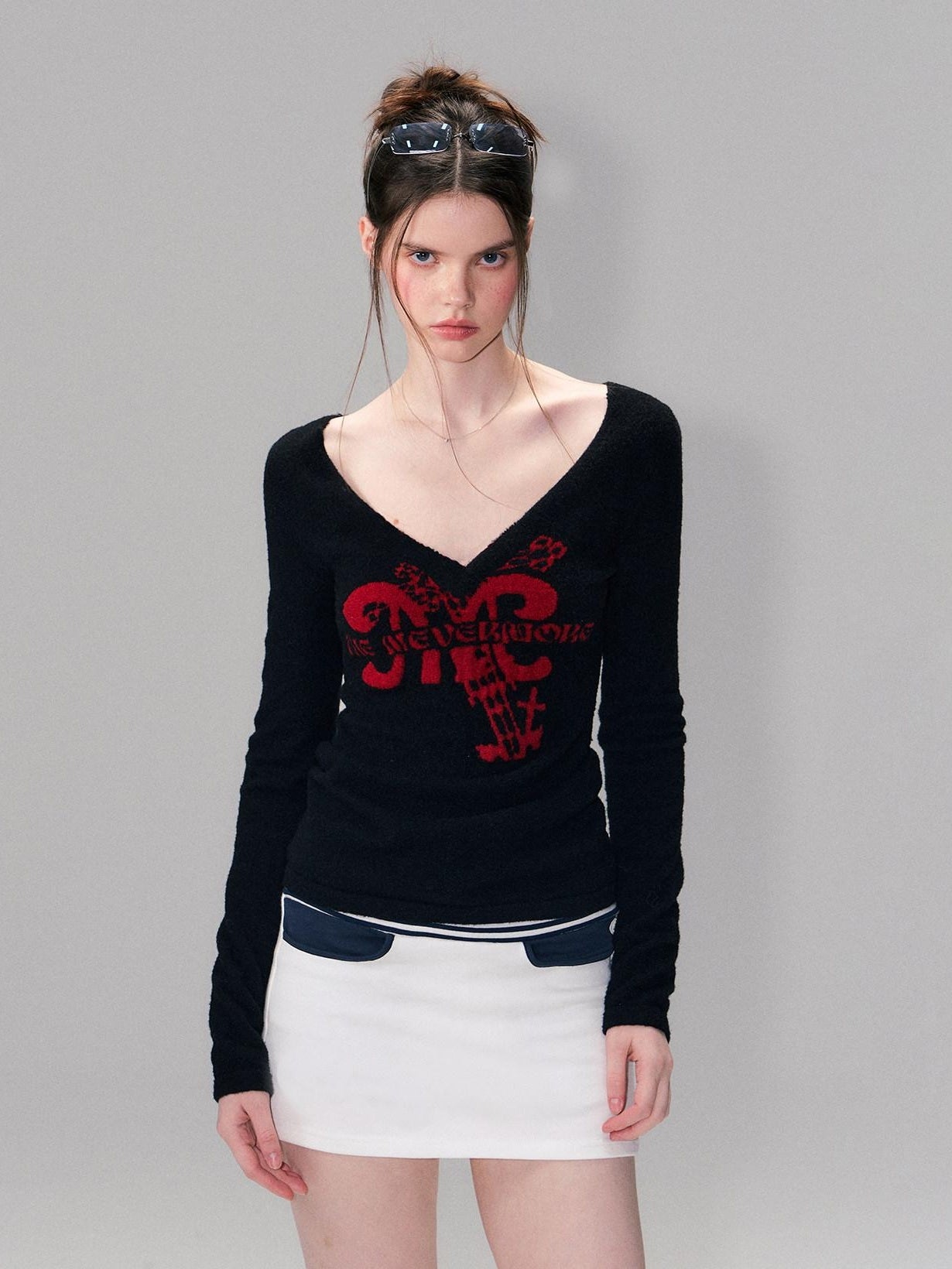 The NeverMore Thick Cozy Letter Print Contrast Slim Fit Sexy Black Women Long Sleeve T-Shirts