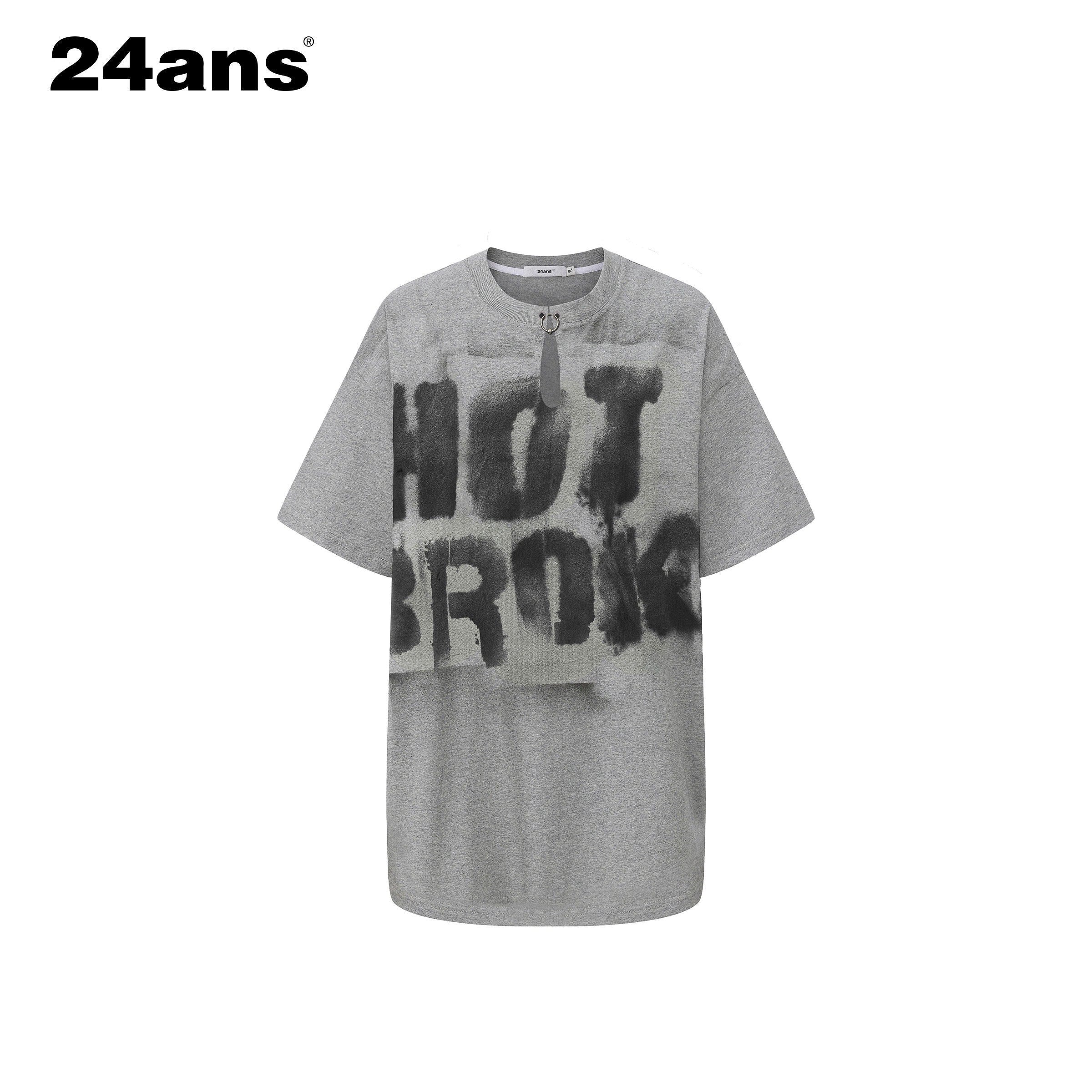 24ans 100% Cotton Loose Punk Drop Shoulder Unisex Letter Print Short Sleeve T-Shirts