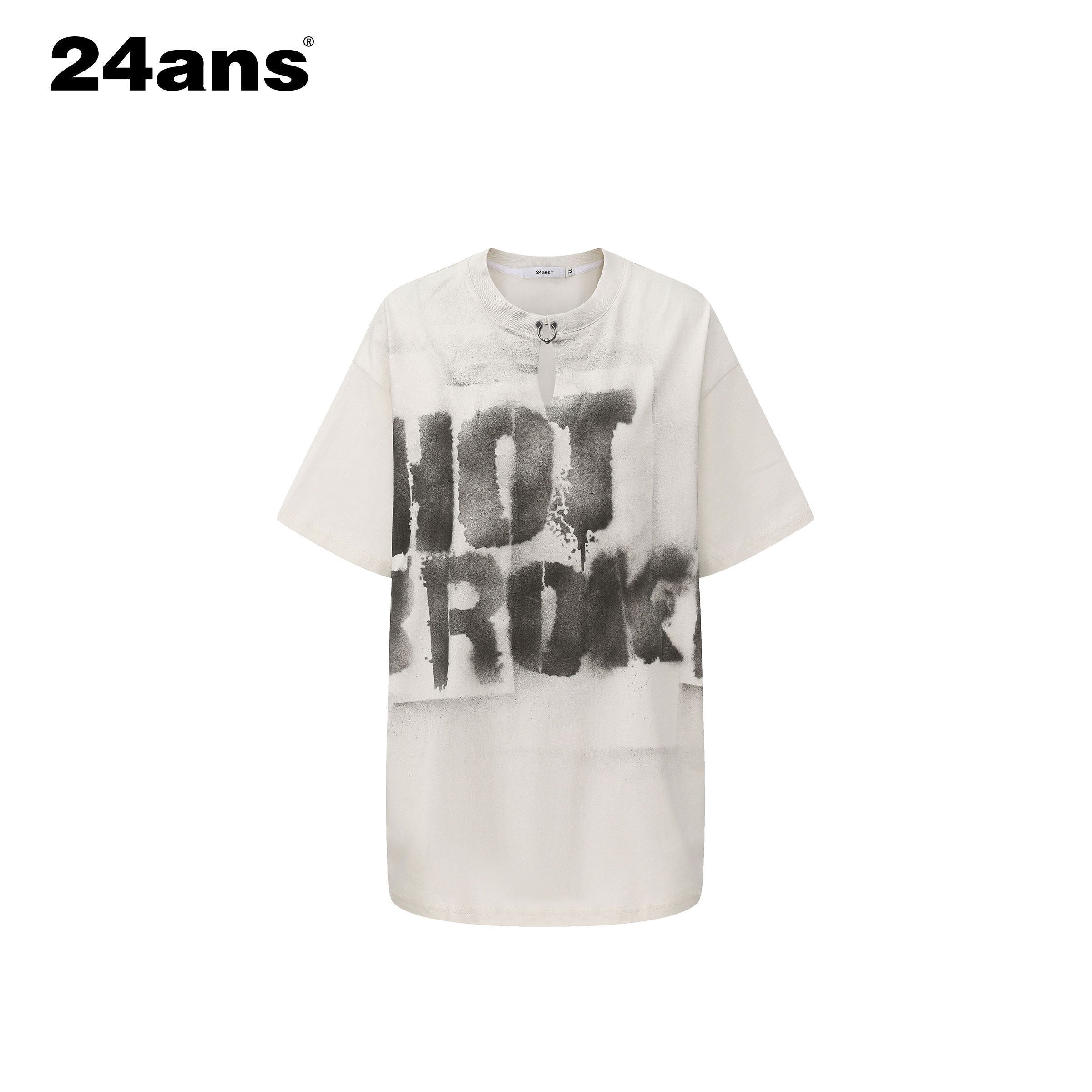 24ans 100% Cotton Loose Punk Drop Shoulder Unisex Letter Print Short Sleeve T-Shirts