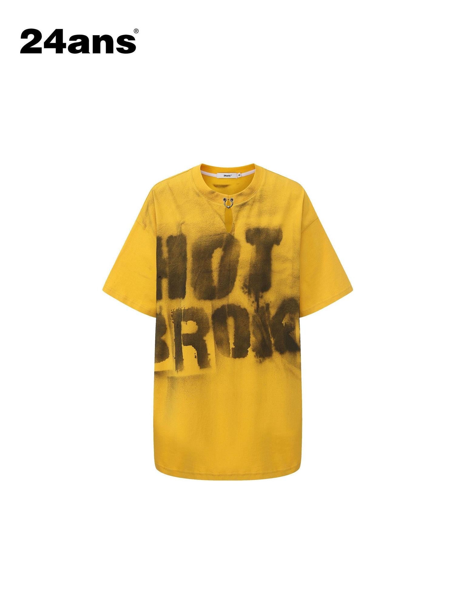 24ans 100% Cotton Loose Punk Drop Shoulder Unisex Letter Print Short Sleeve T-Shirts