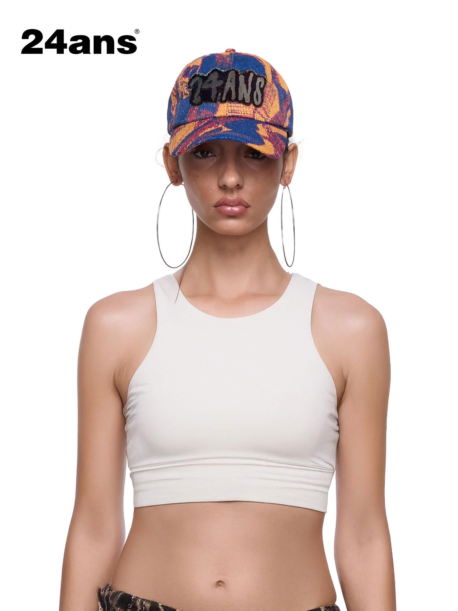 24ans Applique Pixel Print Adjustable Baseball Cap
