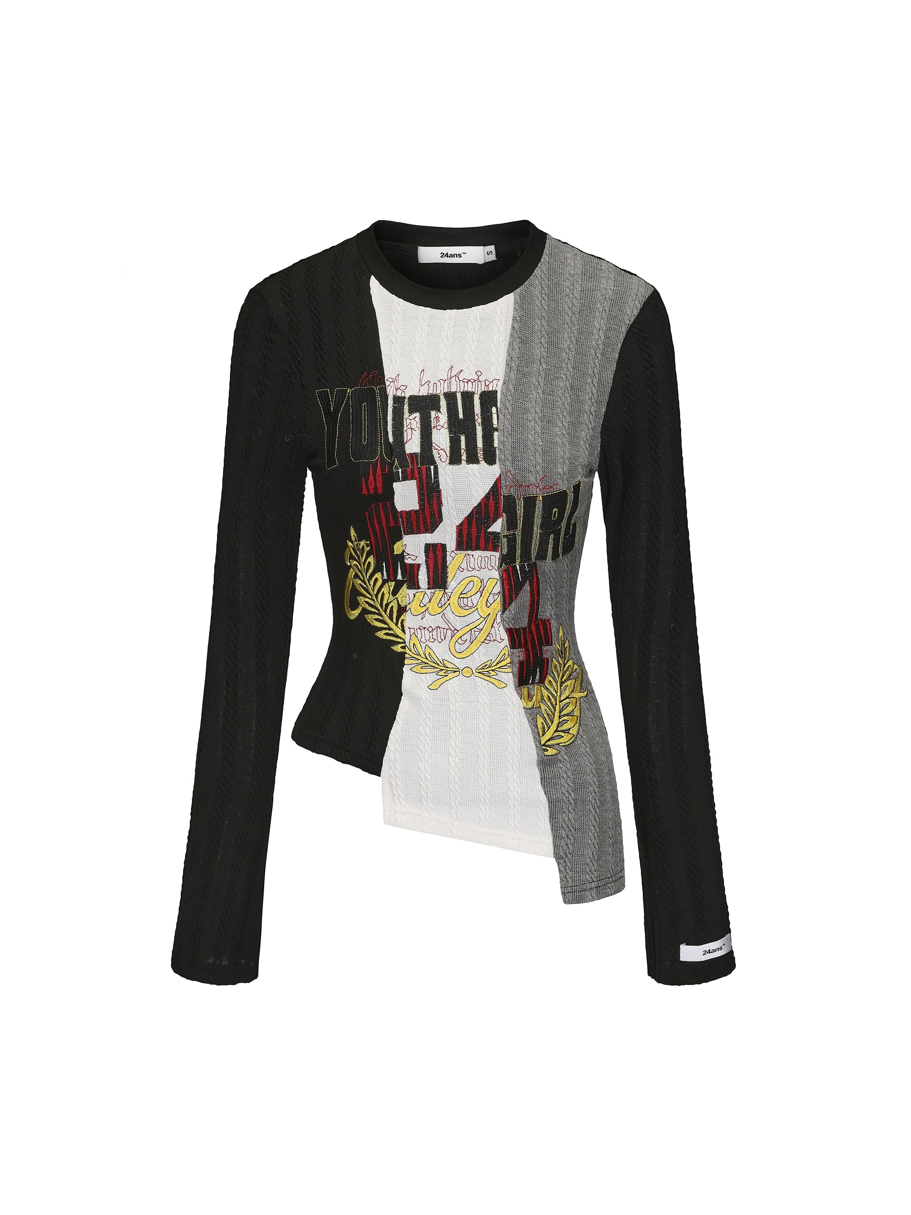 24ans Asymmetric Knit Layering Top V-Neck T-Shirt Long Sleeve MISSTT