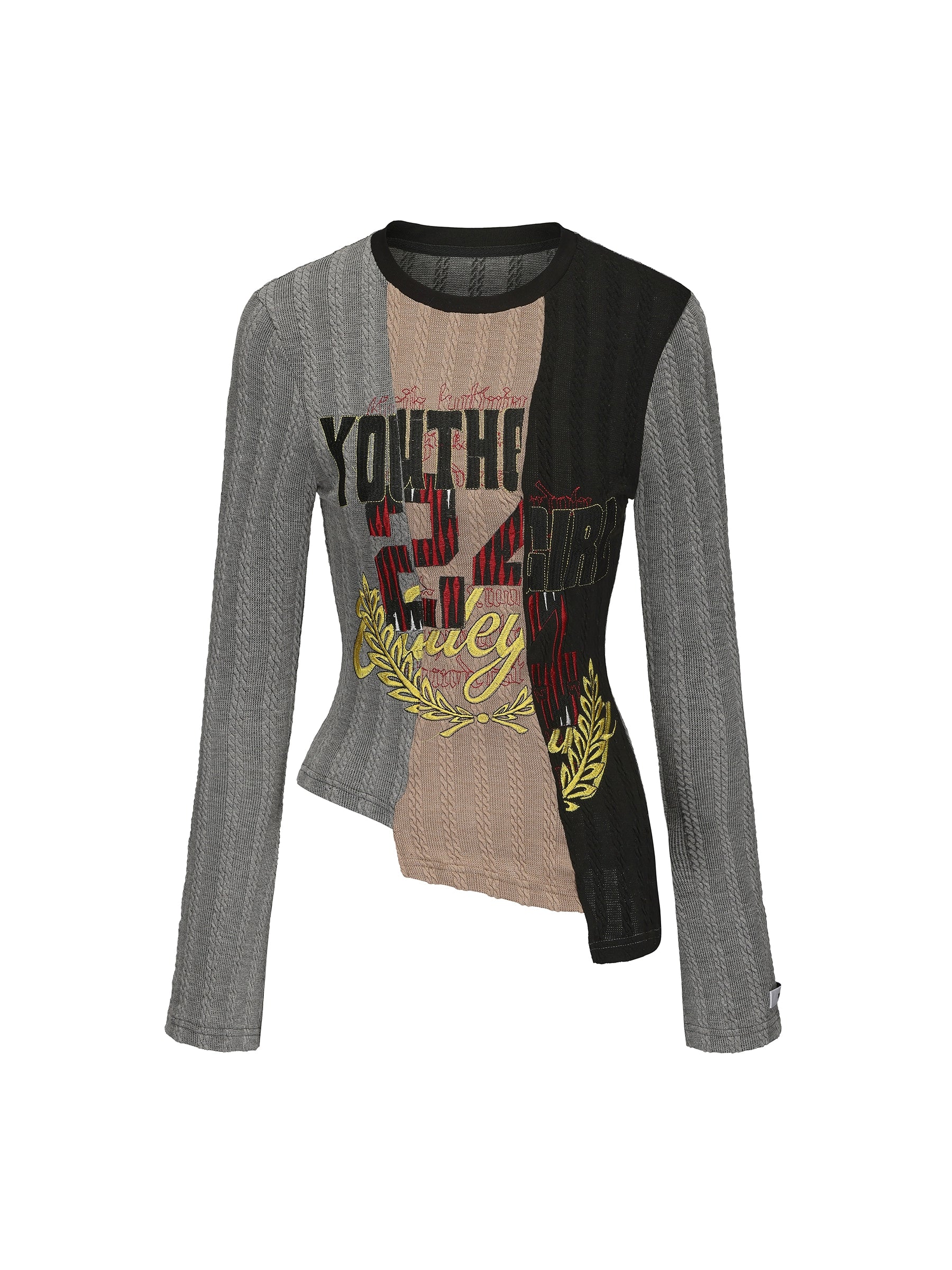 24ans Asymmetric Knit Layering Top V-Neck T-Shirt Long Sleeve MISSTT