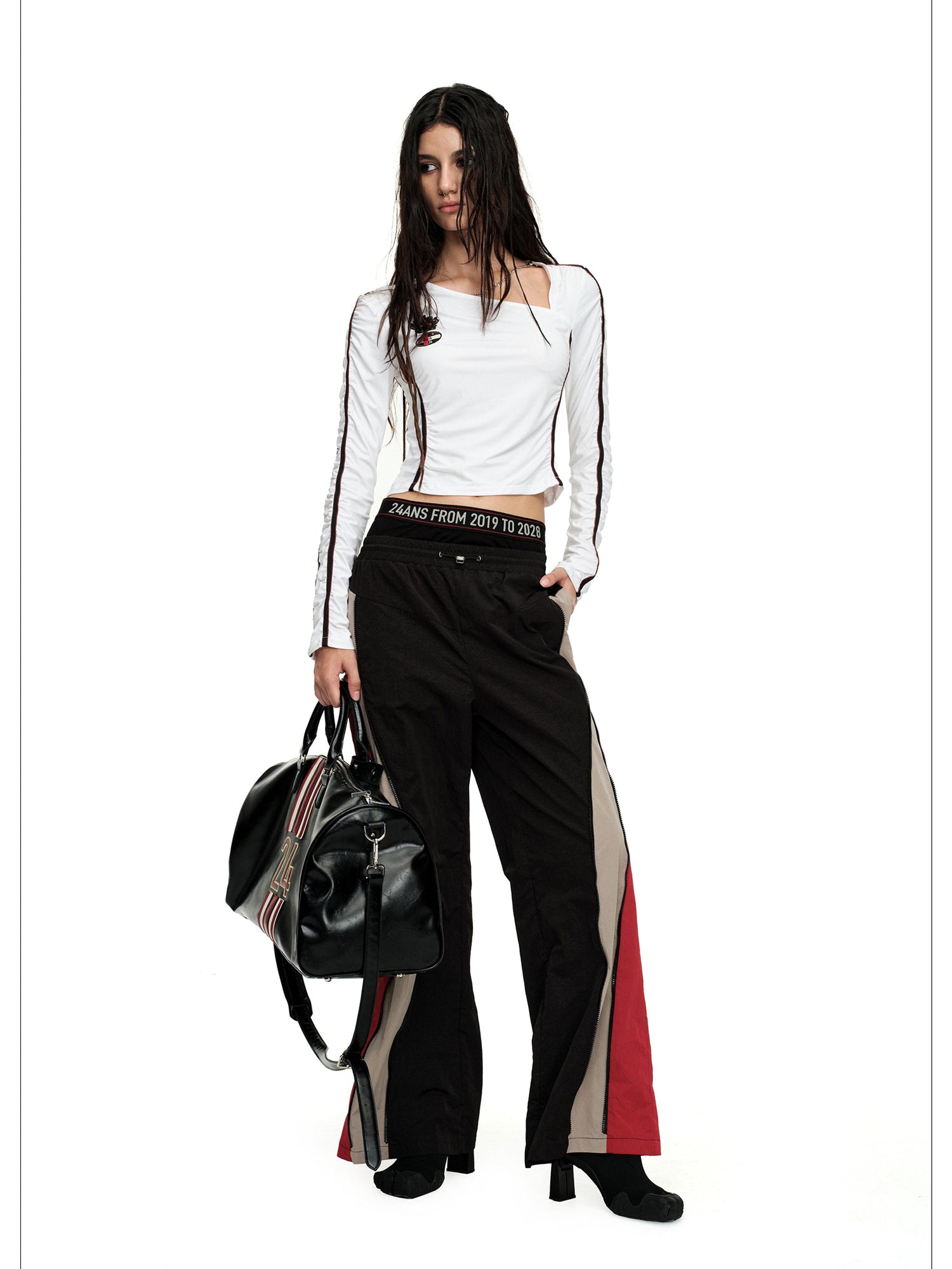 24ans Asymmetric Stretch Ribbed Crop Tee