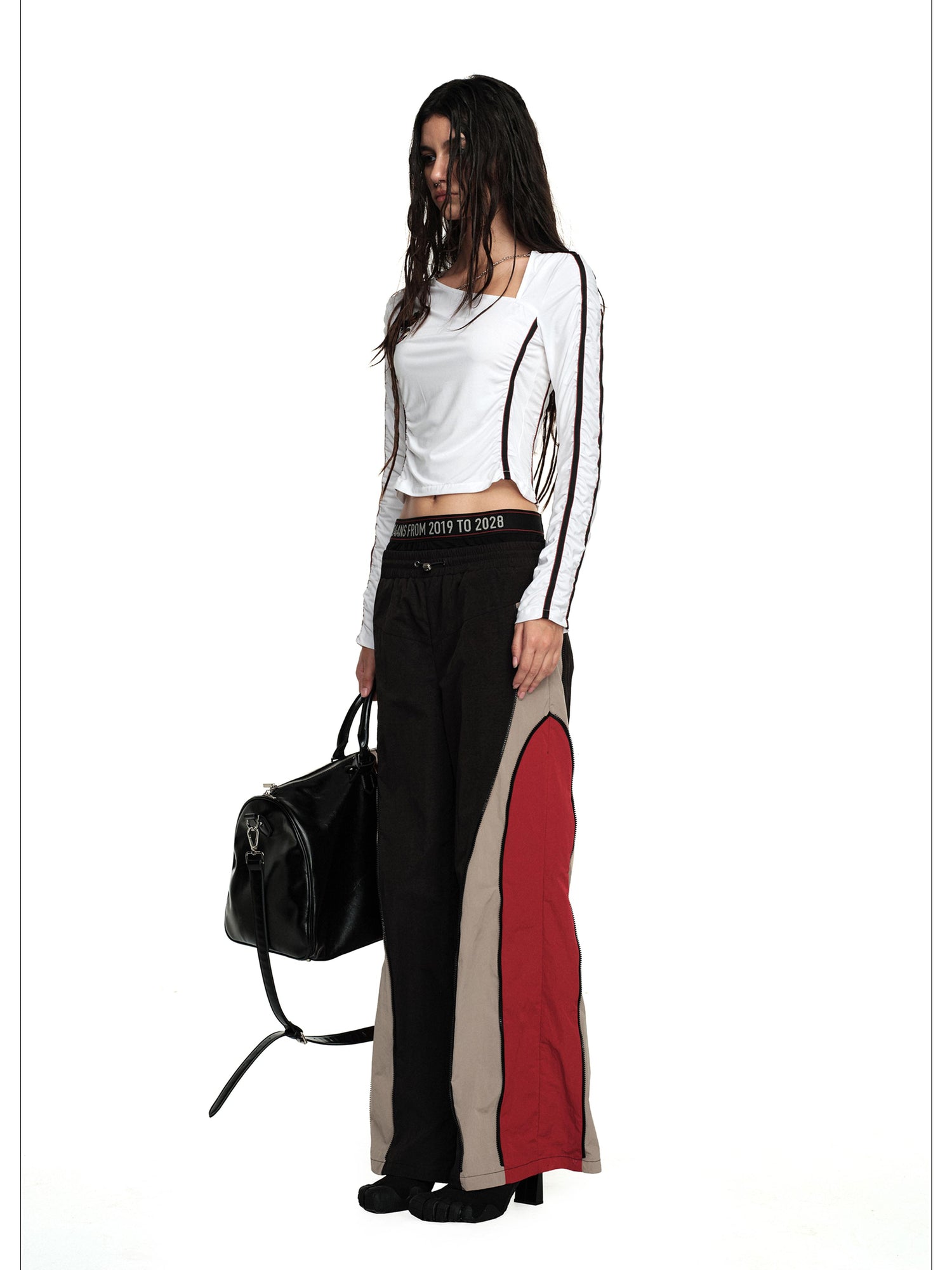 24ans Asymmetric Stretch Ribbed Crop Tee