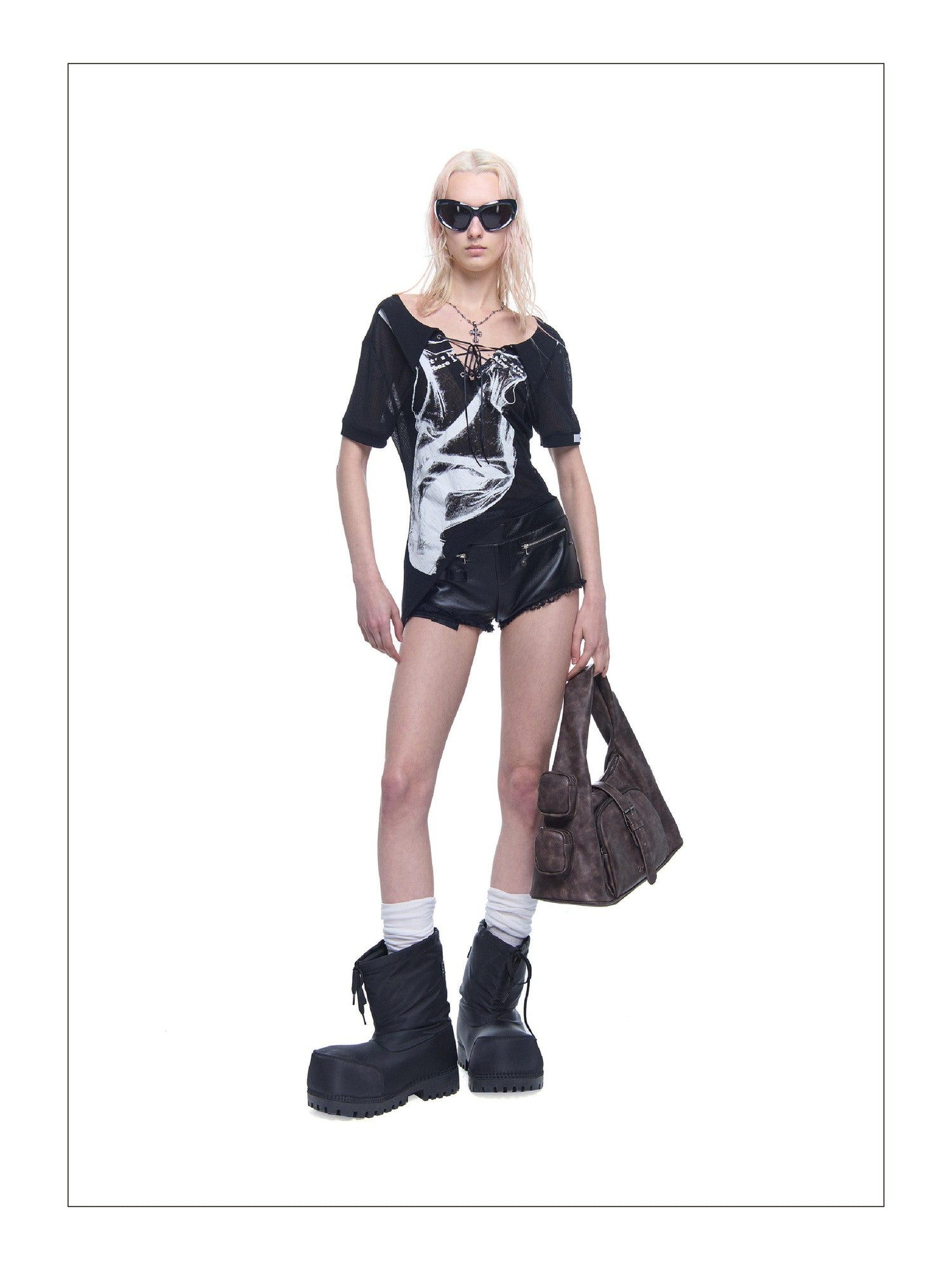 24ans Asymmetric Tie Hand Drawn Print Henley Women&