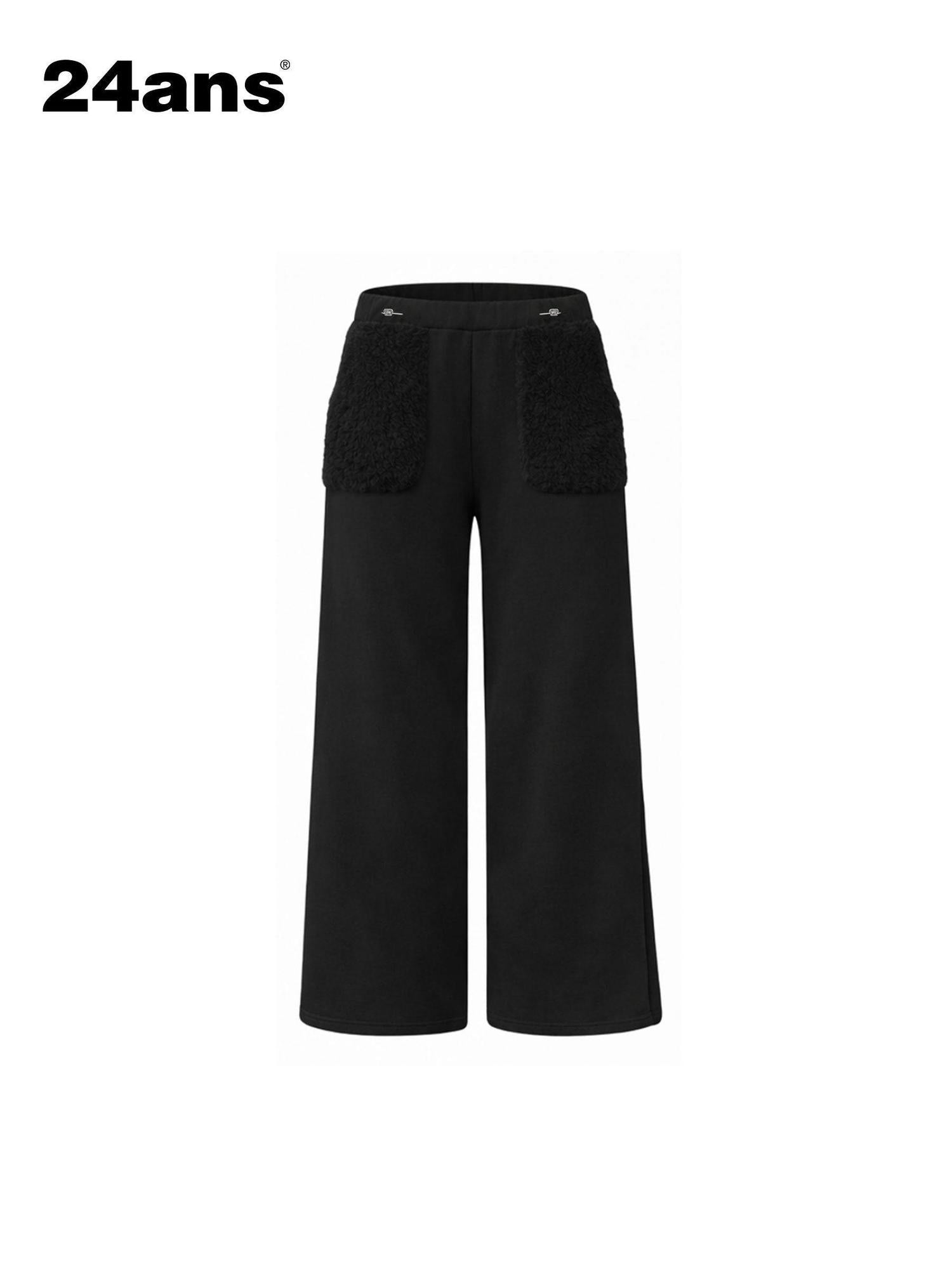 24ans Asymmetrical High Waist Wide Leg Loose Fit Office Black White Stretch Pants