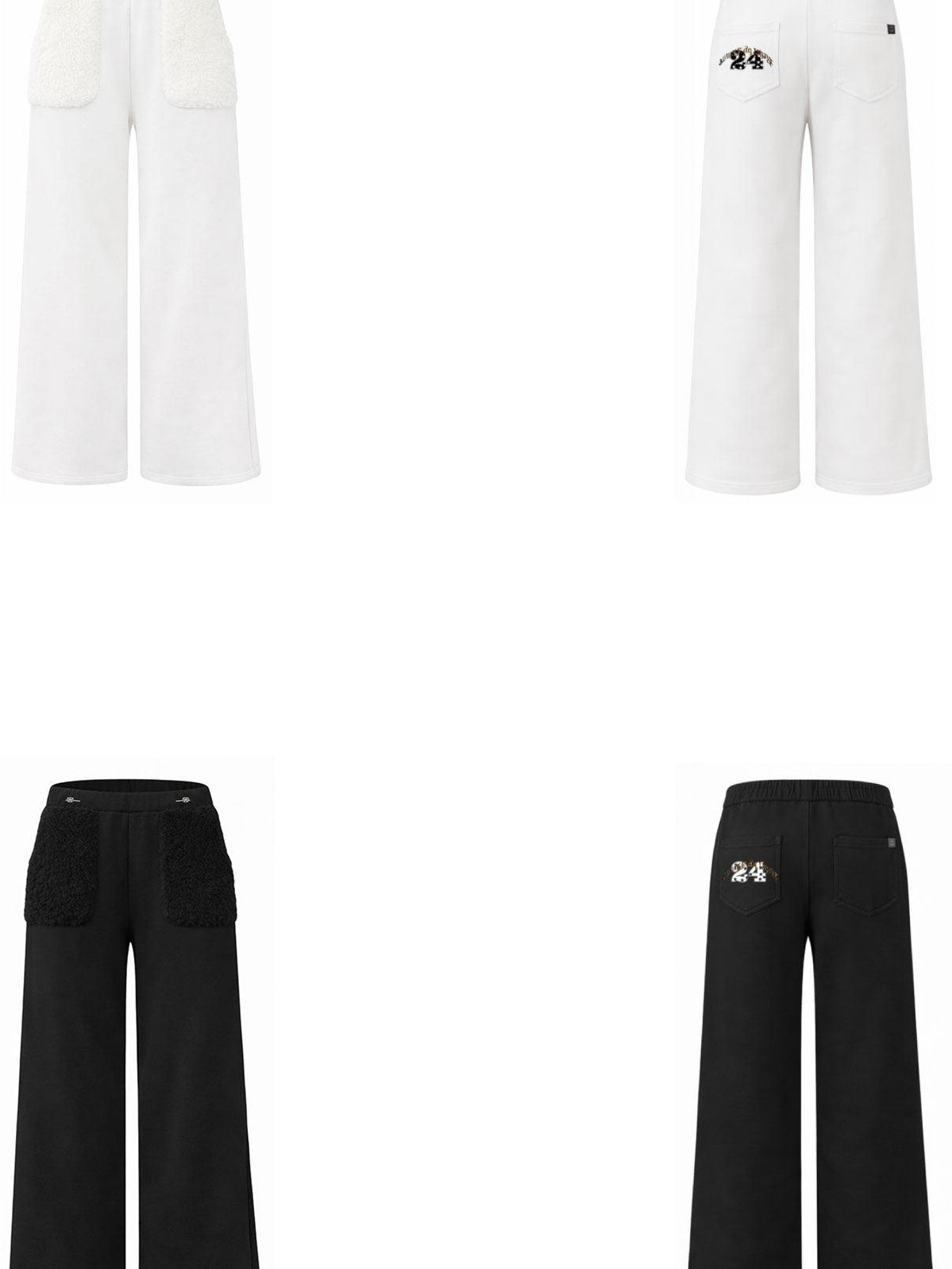 24ans Asymmetrical High Waist Wide Leg Loose Fit Office Black White Stretch Pants