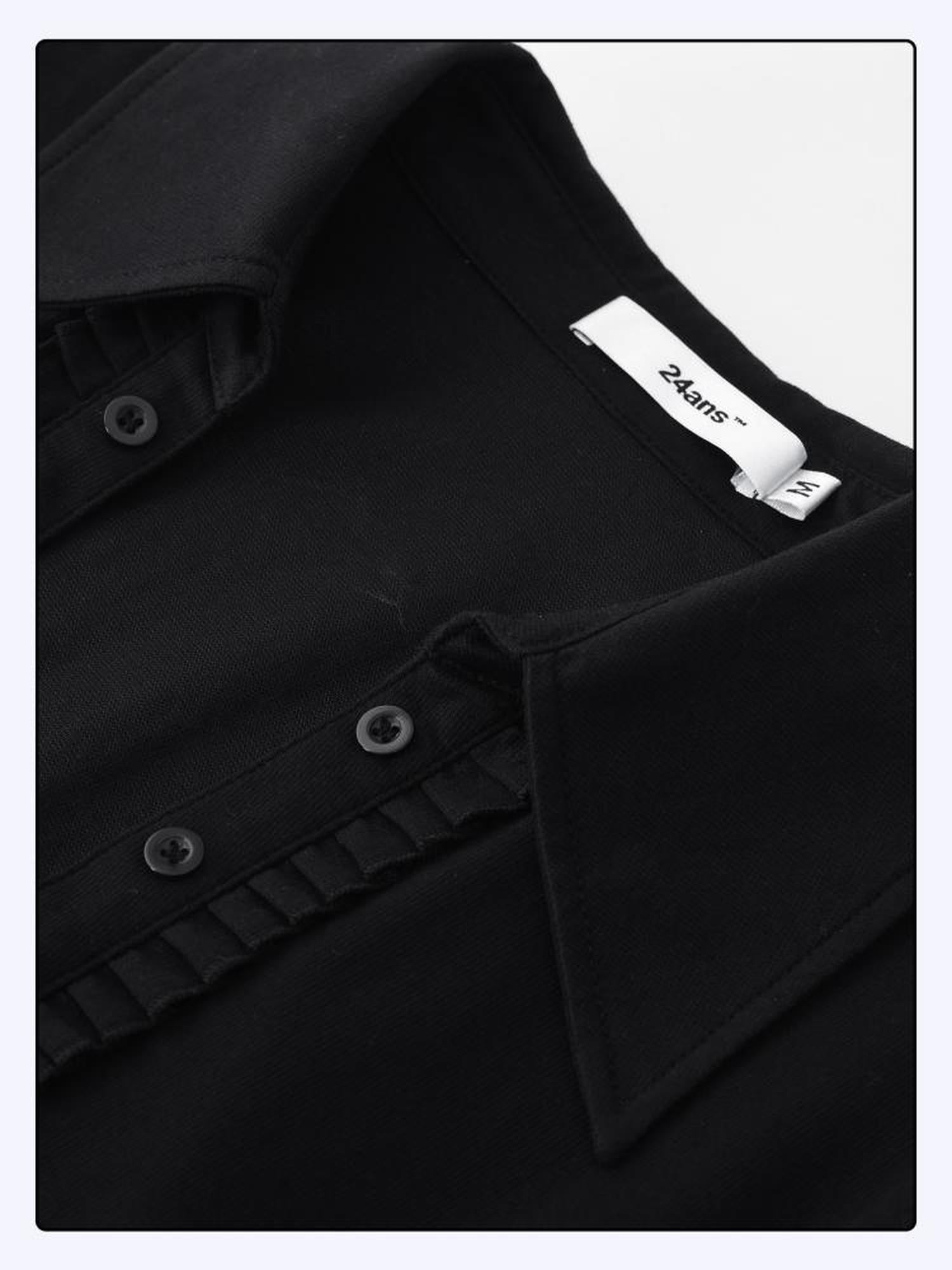 24ans Back Cutout Lettering Print Polo Collar Laced Short Sleeve T-Shirt