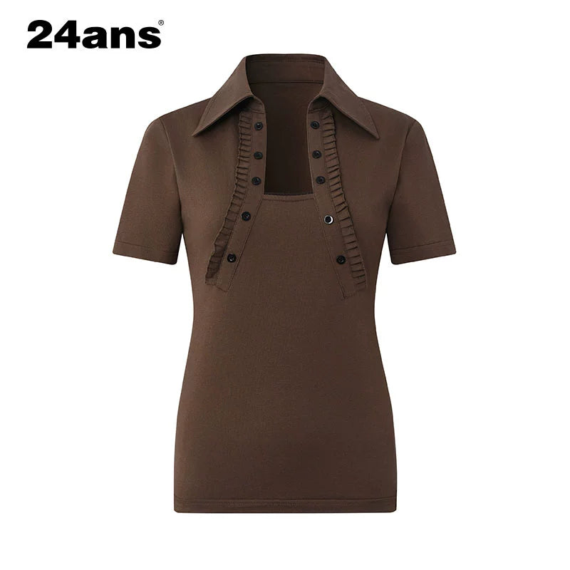 24ans_Back_Cutout_Lettering_Print_Polo_Collar_Laced_Short_Sleeve_T-Shirt_MISSTT