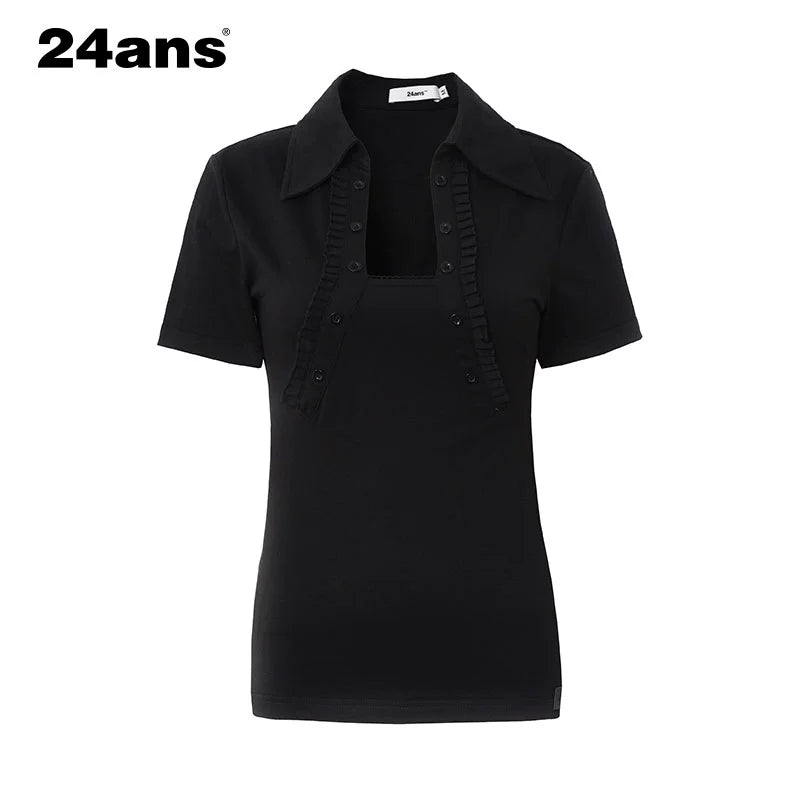 24ans_Back_Cutout_Lettering_Print_Polo_Collar_Laced_Short_Sleeve_T-Shirt_MISSTT
