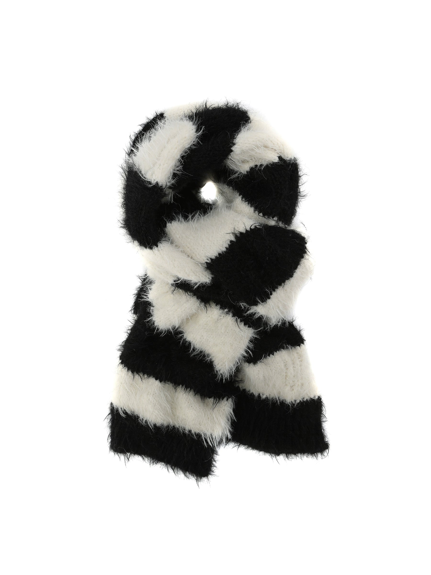 24ans_Black_And_White_Color_Block_Knitted_Scarf_With_Distressed_Detail_MISSTT