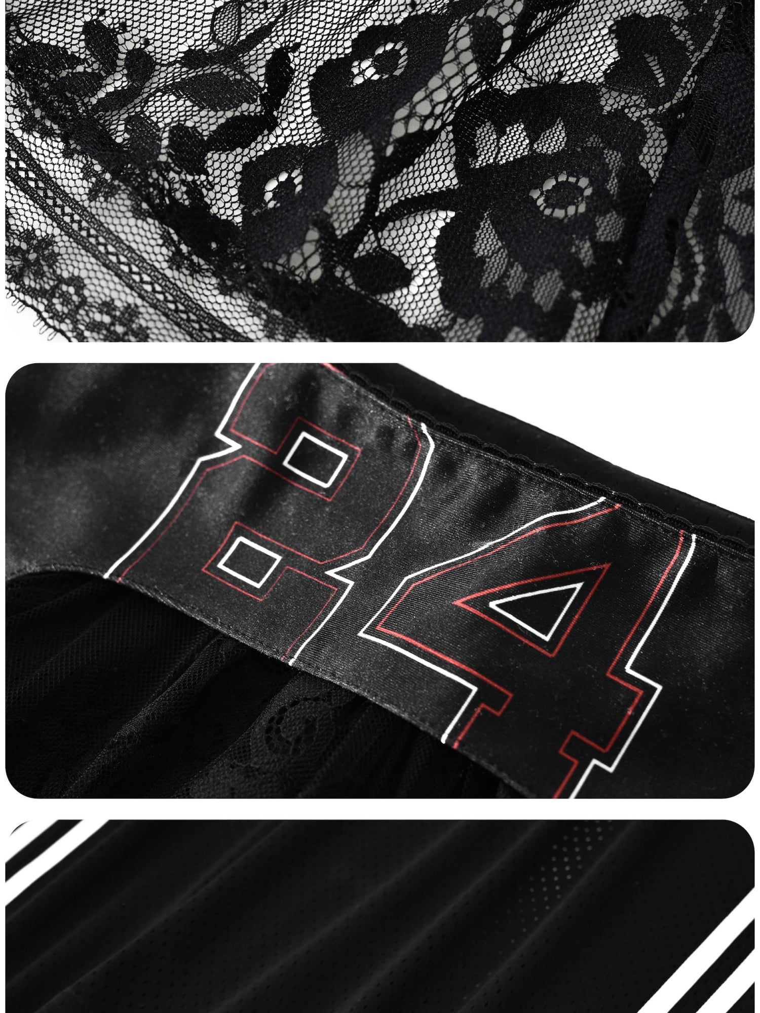 24ans Black Ball Pants with Side Zipper Waist Lace Trim Wide Leg Sheer