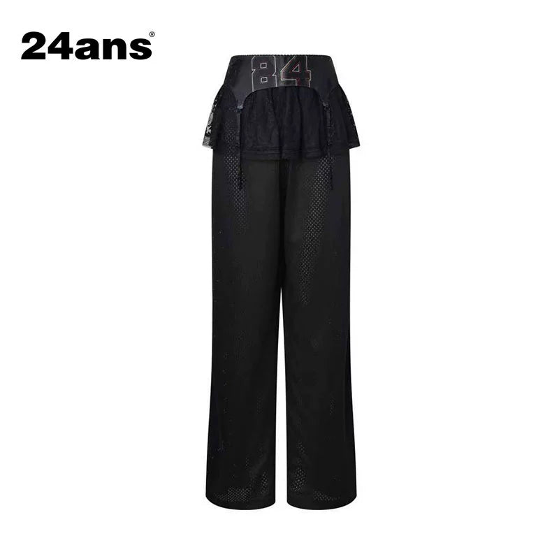 24ans_Black_Ball_Pants_with_Side_Zipper_Waist_Lace_Trim_Wide_Leg_Sheer_MISSTT