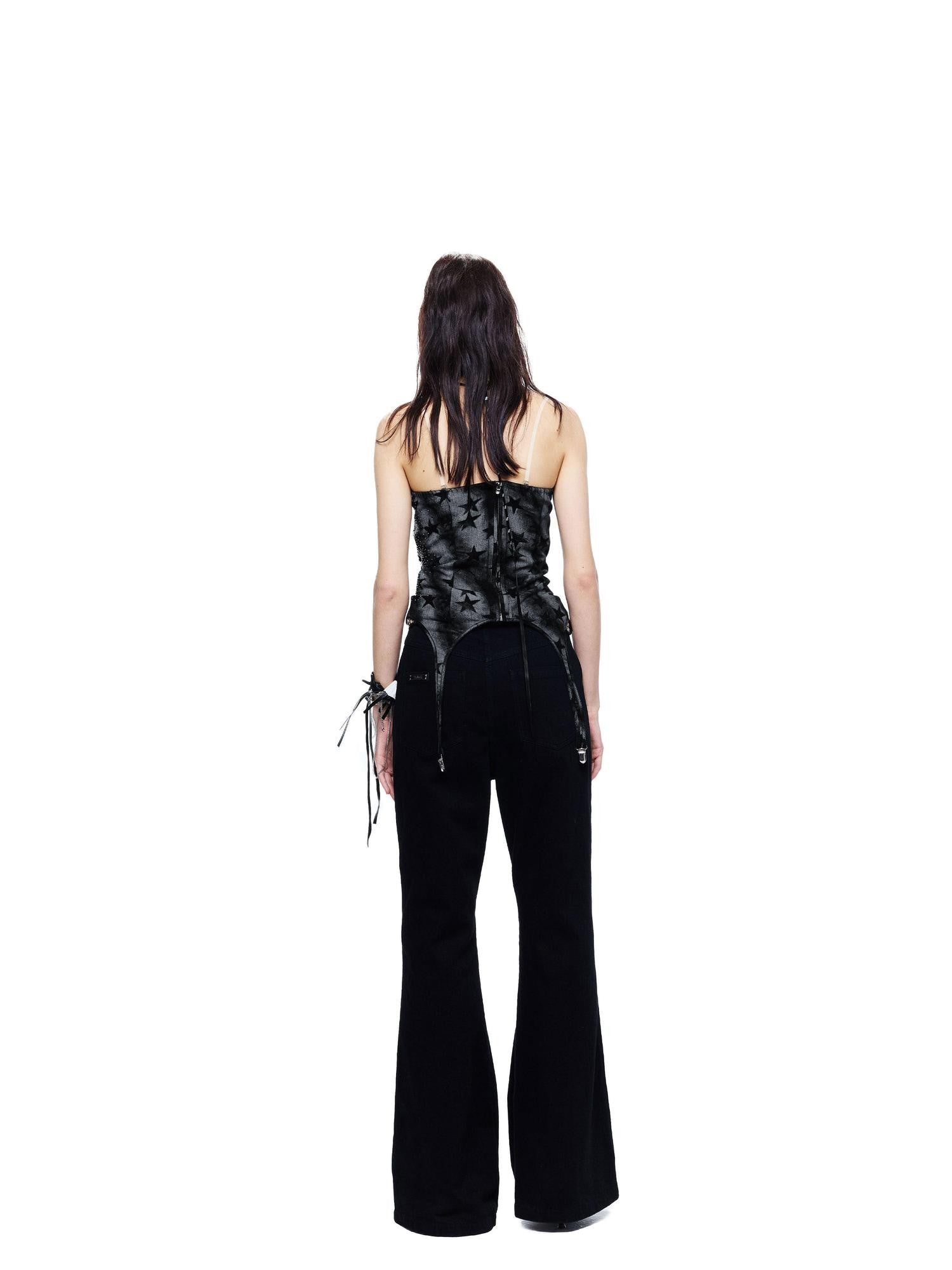 24ans Black Leopard Punk Grunge Ombre Print Beaded Anti Slip Women&