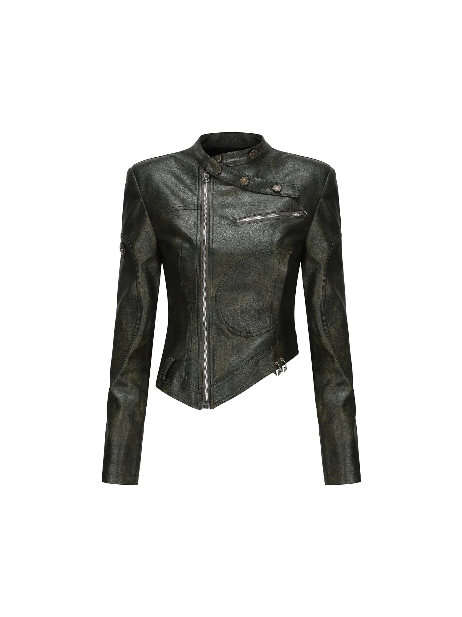 Black Pu Biker Jacket With Side Zipper Snap Pants Set