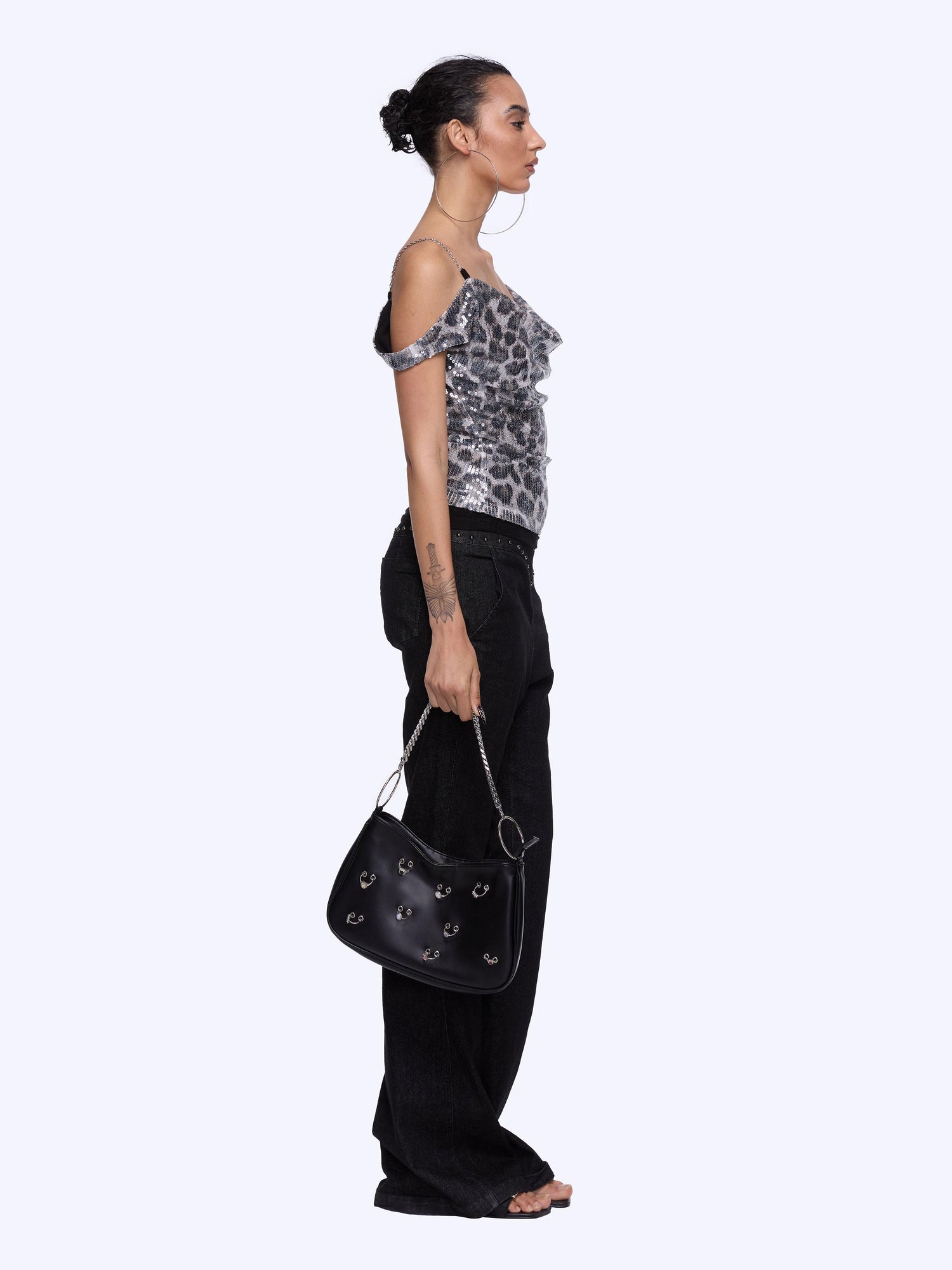 24ans Black Sequin Cowl Neck Sleeveless T Shirt